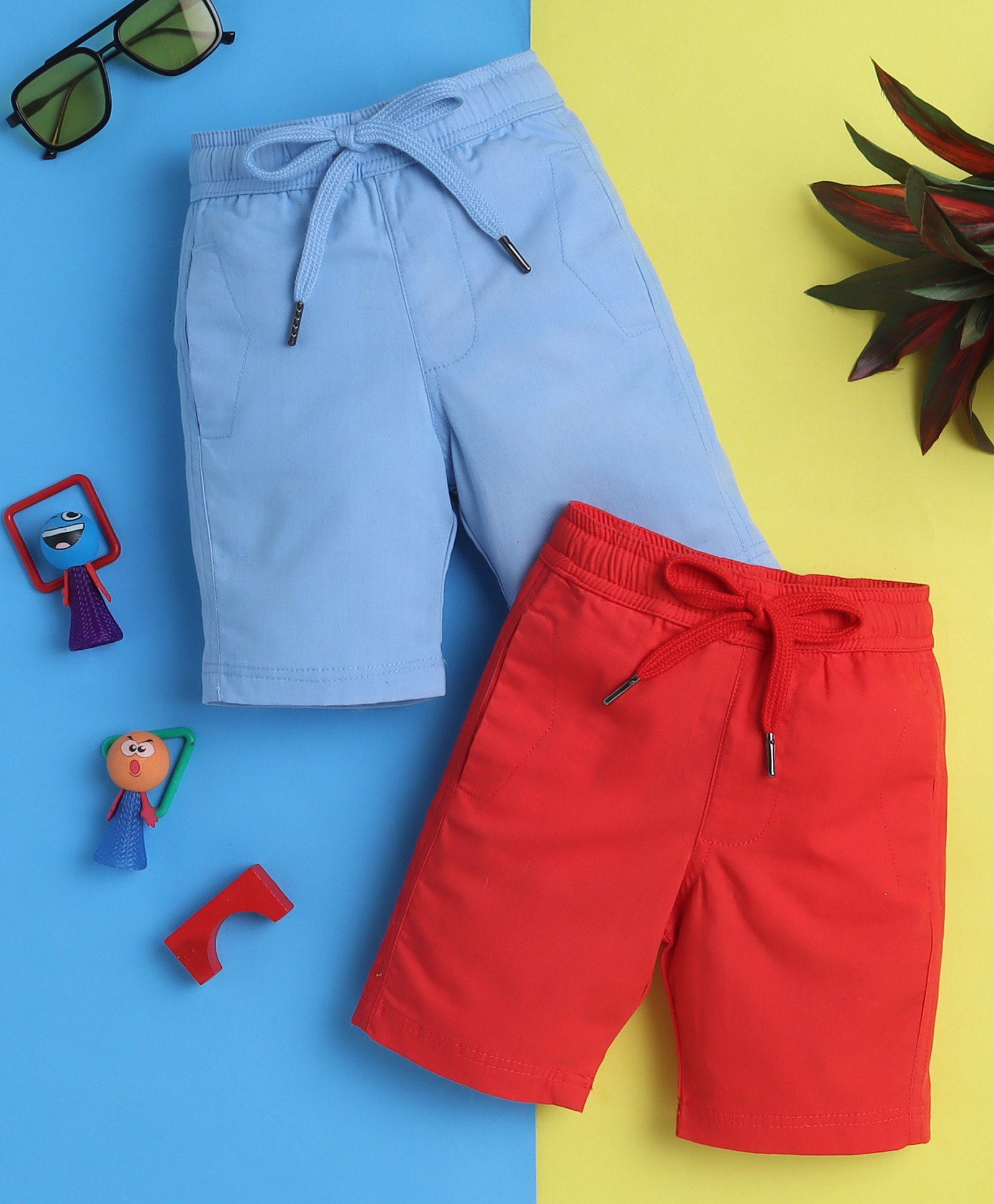 Knitting Doodles Pure Cotton Woven Pack Of 2 Solid Shorts - Blue & Red-picture-36