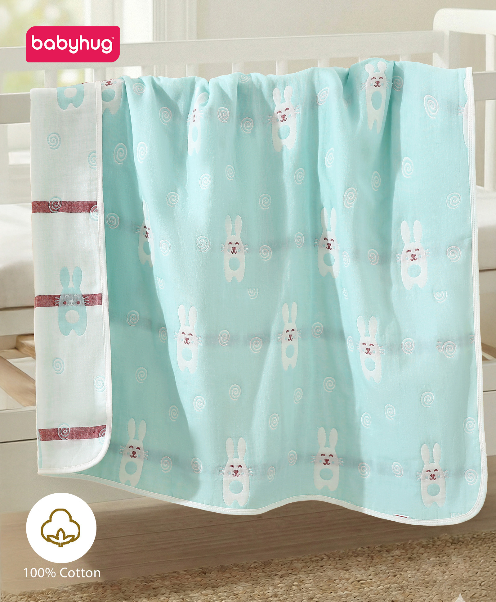 Babyhug 6 Layer Organic Gauze Muslin Baby Blanket - Green| Soft & Breathable| All Season Blanket| New Born Gifting| Bath Towel, Wrapper, Feeding Towel| Machine Washable| Super Soft & Absorbent-picture-15