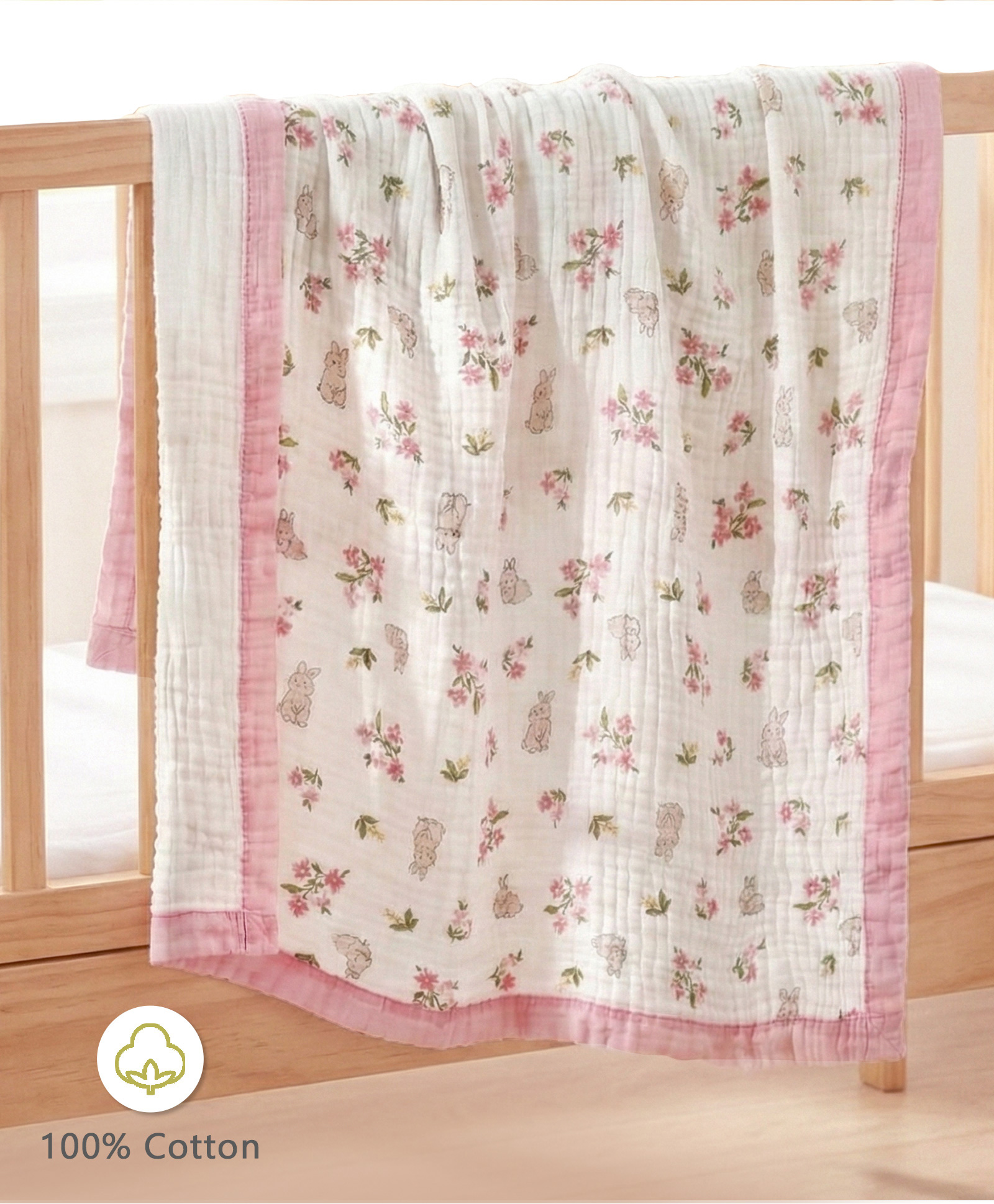 Babyhug 6 Layer Muslin Baby Blanket with Contrast Wide Edge Floral Print - Pink| Absorbent Soft & Breathable| All Season Blanket| New Born Gifting| Bath Towel, Wrapper, Feeding Towel| Machine Washable-image-10