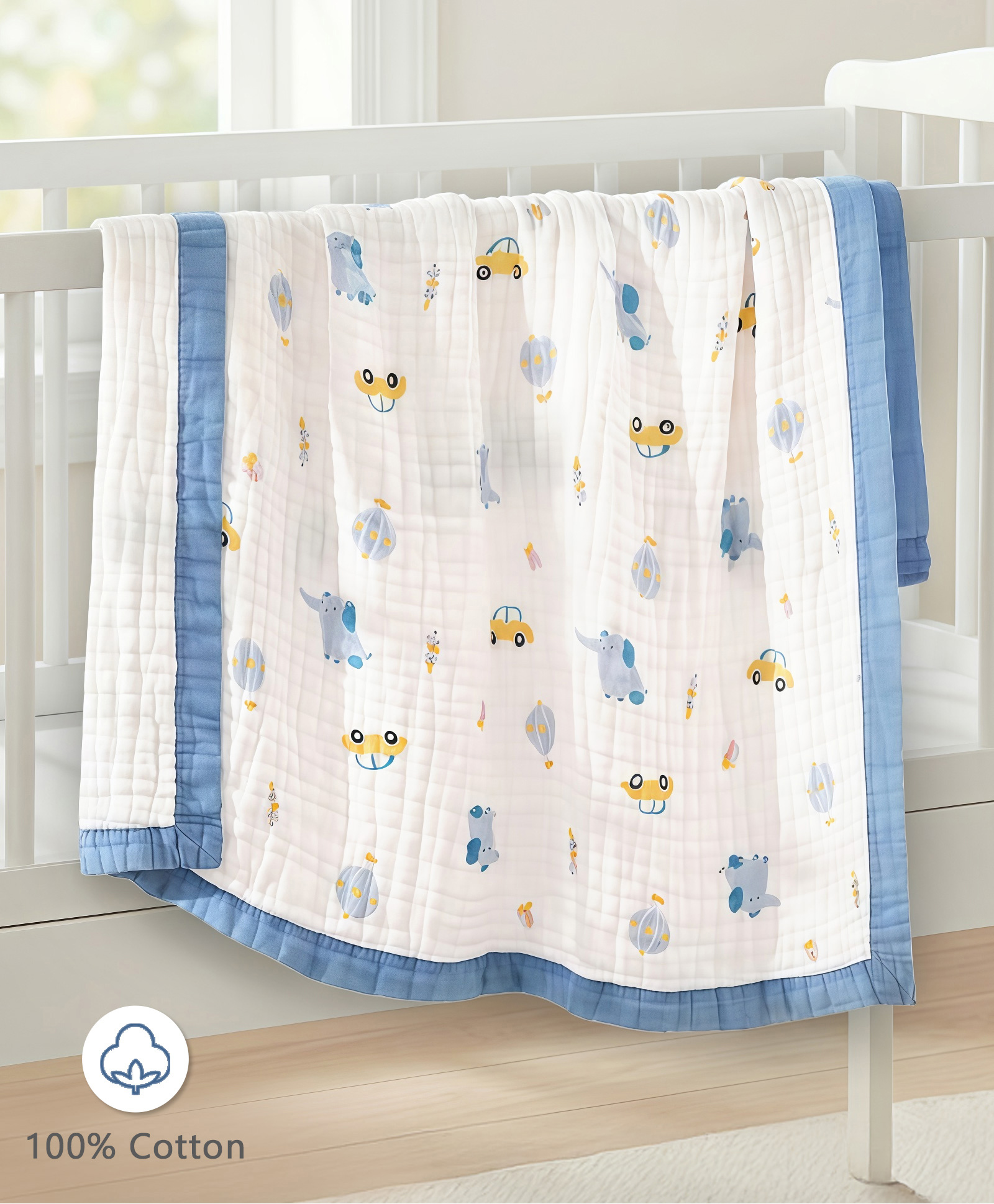 Babyhug 6 Layer Muslin Baby Blanket with Contrast Wide Edge Carnival Print - Blue| Absorbent Soft & Breathable| AllSeason Blanket| NewBorn Gifting| Bath Towel, Wrapper, Feeding Towel| Machine Washable-image-11