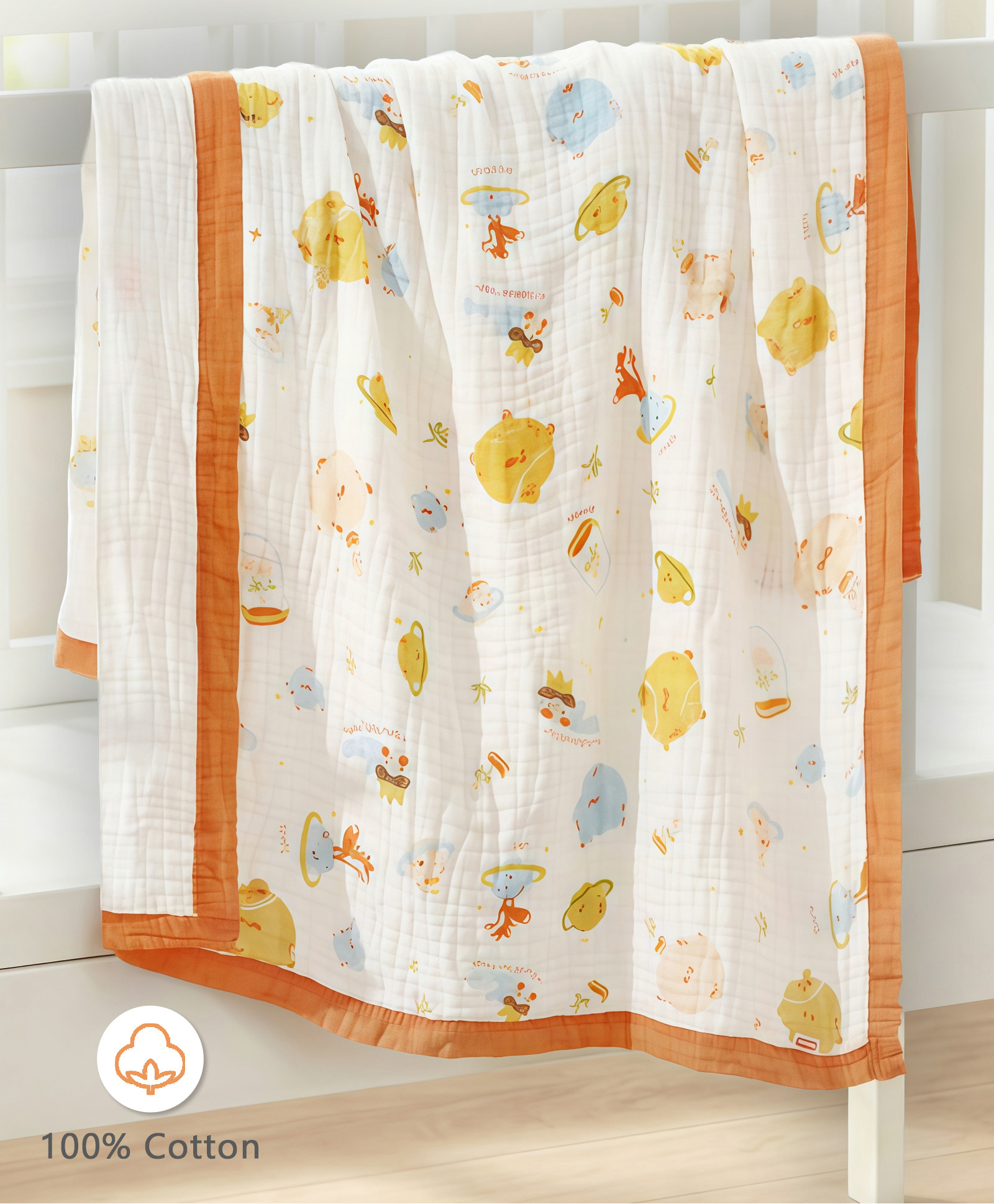 Babyhug 6 Layer Muslin Baby Blanket with Contrast Wide Edge Space Print Yellow| Absorbent Soft & Breathable| AllSeason Blanket| New Born Gifting| Bath Towel, Wrapper, Feeding Towel| Machine Washable-image-16