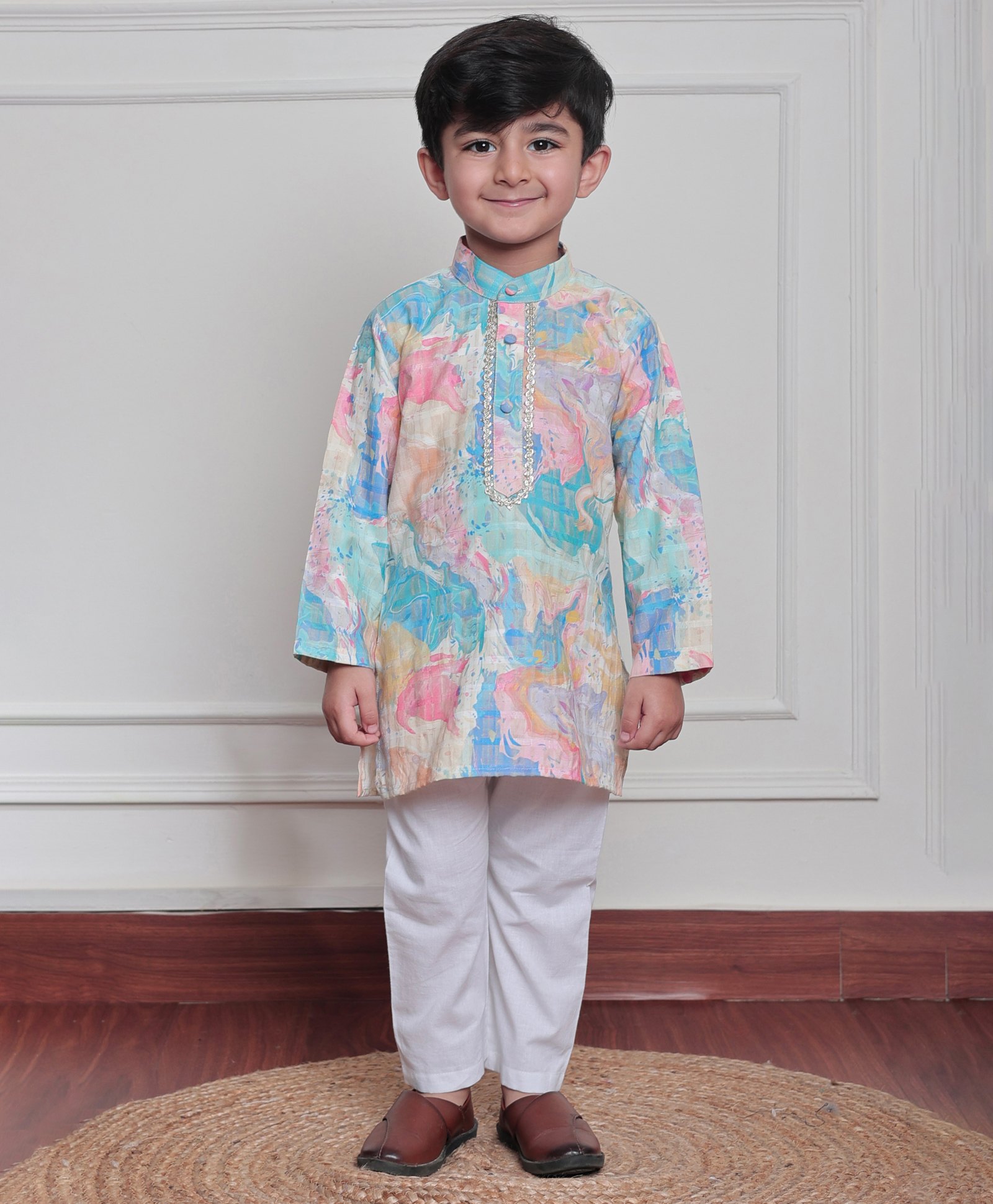 Polka Tots Cotton Woven Full Sleeves Tie Dye With Lace Embellished Kurta Pyjama Set - Multi Color-image-42