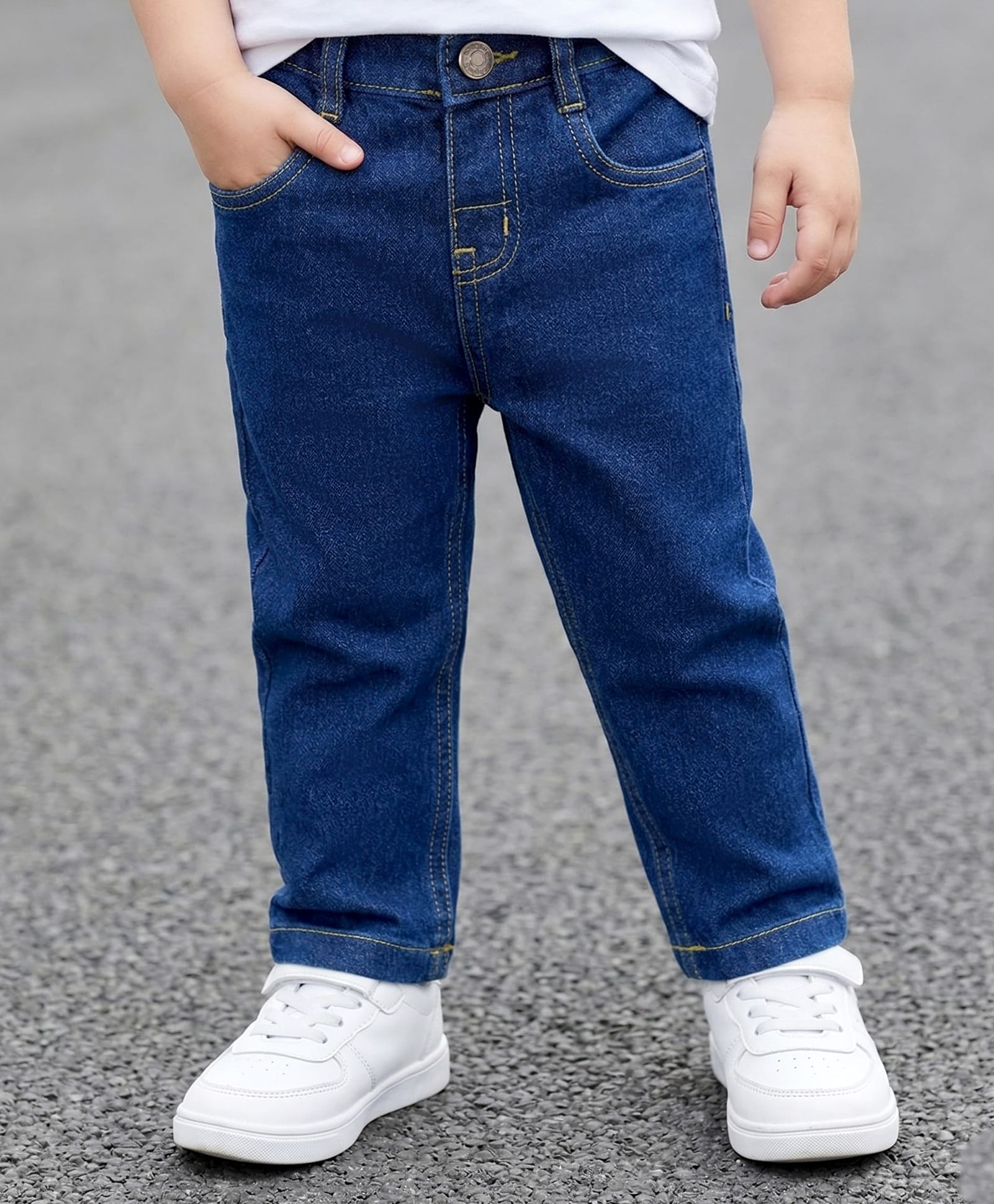 Babyhug Cotton Denim Full Length Washed Jeans With Stretch - Navy Blue-picture-11