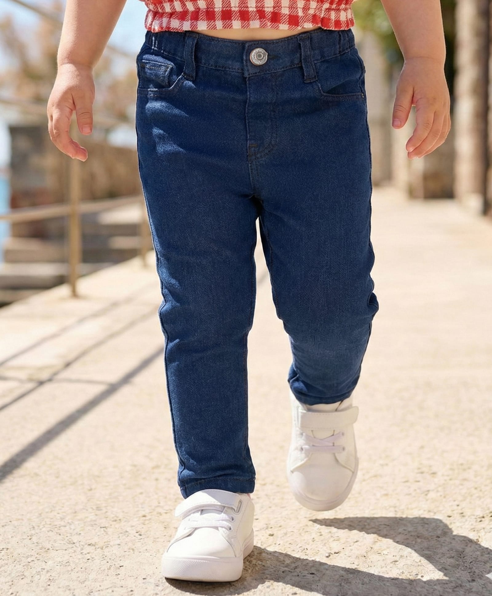 Babyhug Denim Full Length Washed Jeans With Stretch - Navy Blue