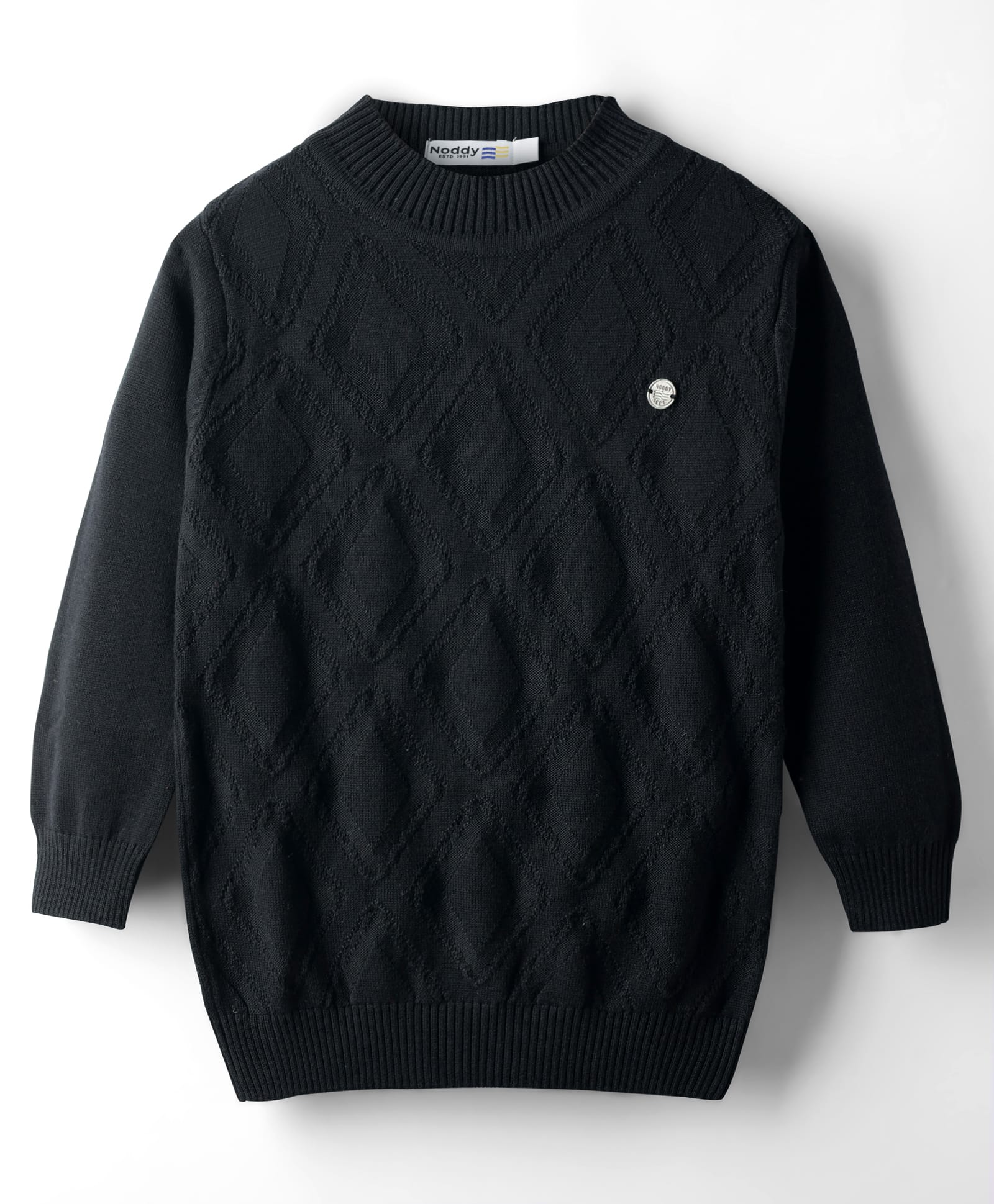 Noddy Cotton Lycra Knit Full Sleeves Geometric Designed Sweater - Black-image-42