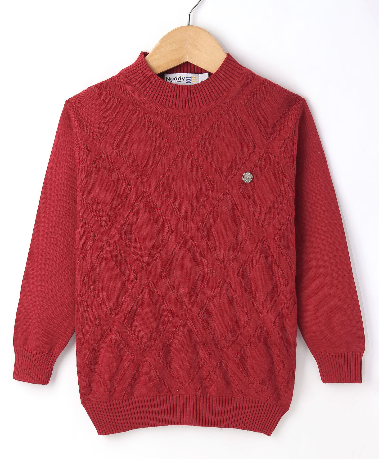 Noddy Cotton Lycra Knit Full Sleeves Geometric Designed Sweater - Maroon-image-22