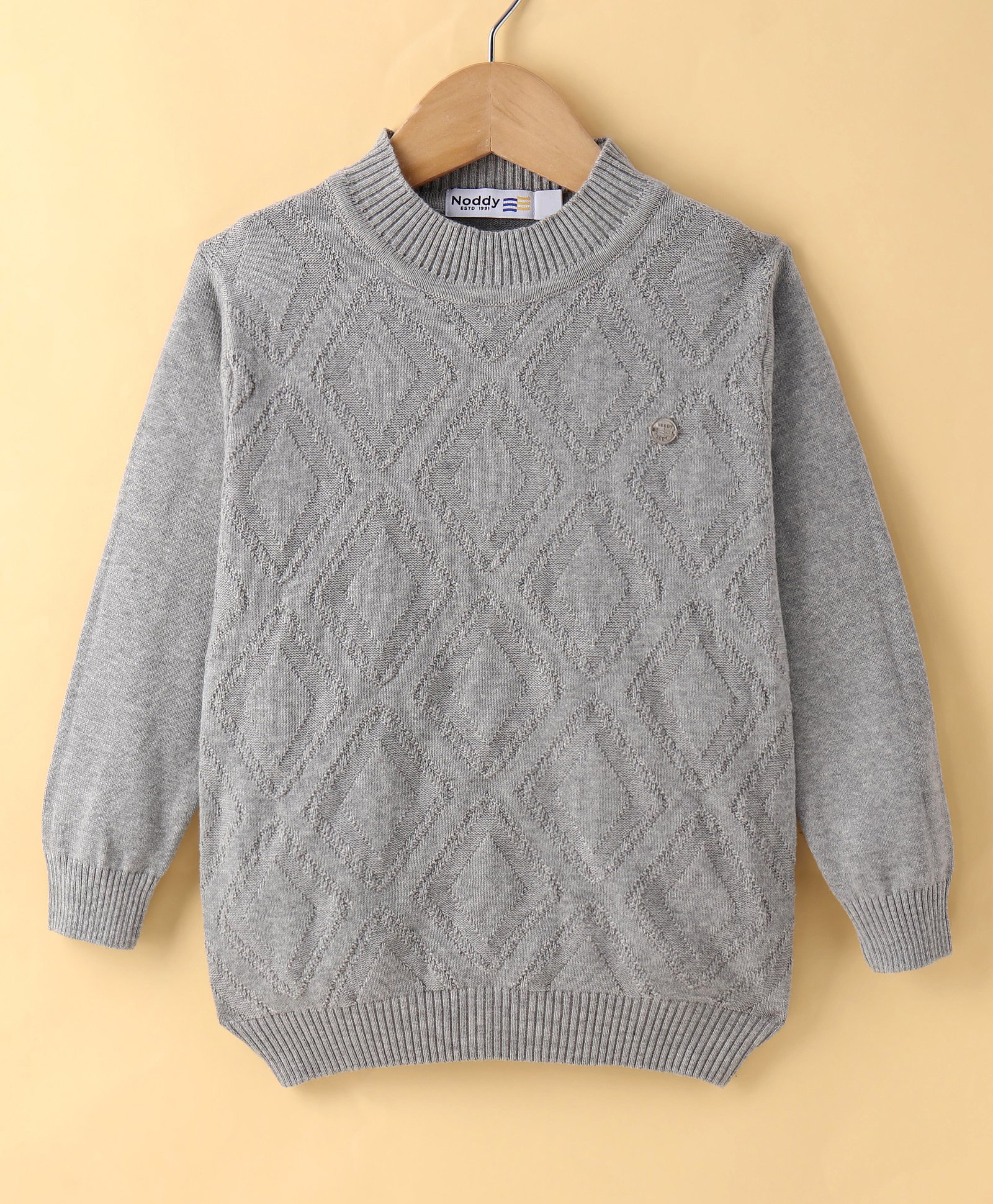 Noddy Cotton Lycra Knit Full Sleeves Geometric Designed Sweater - Grey Melange-picture-20