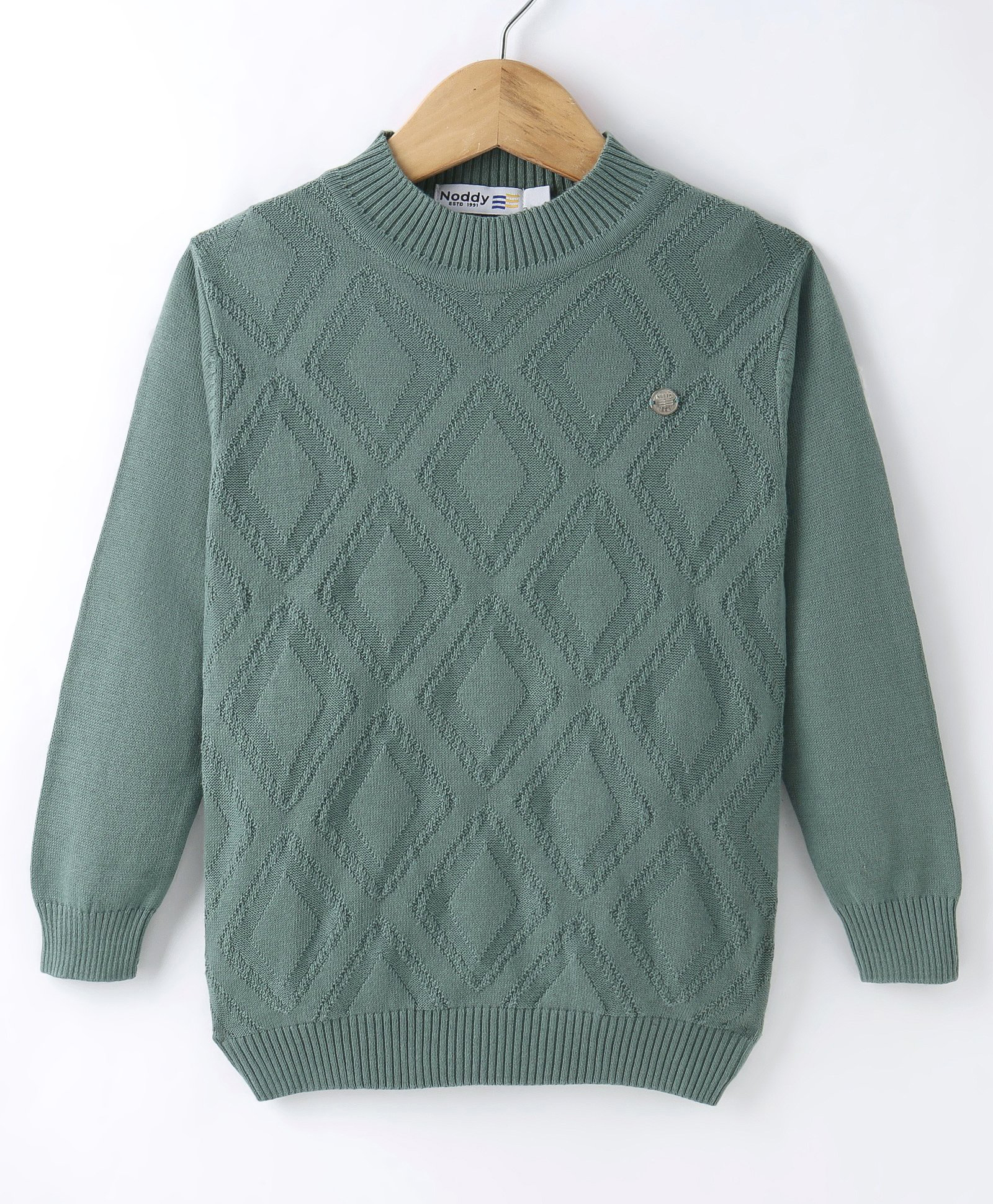 Noddy Cotton Lycra Knit Full Sleeves Geometric Designed Sweater - Pista-picture-24