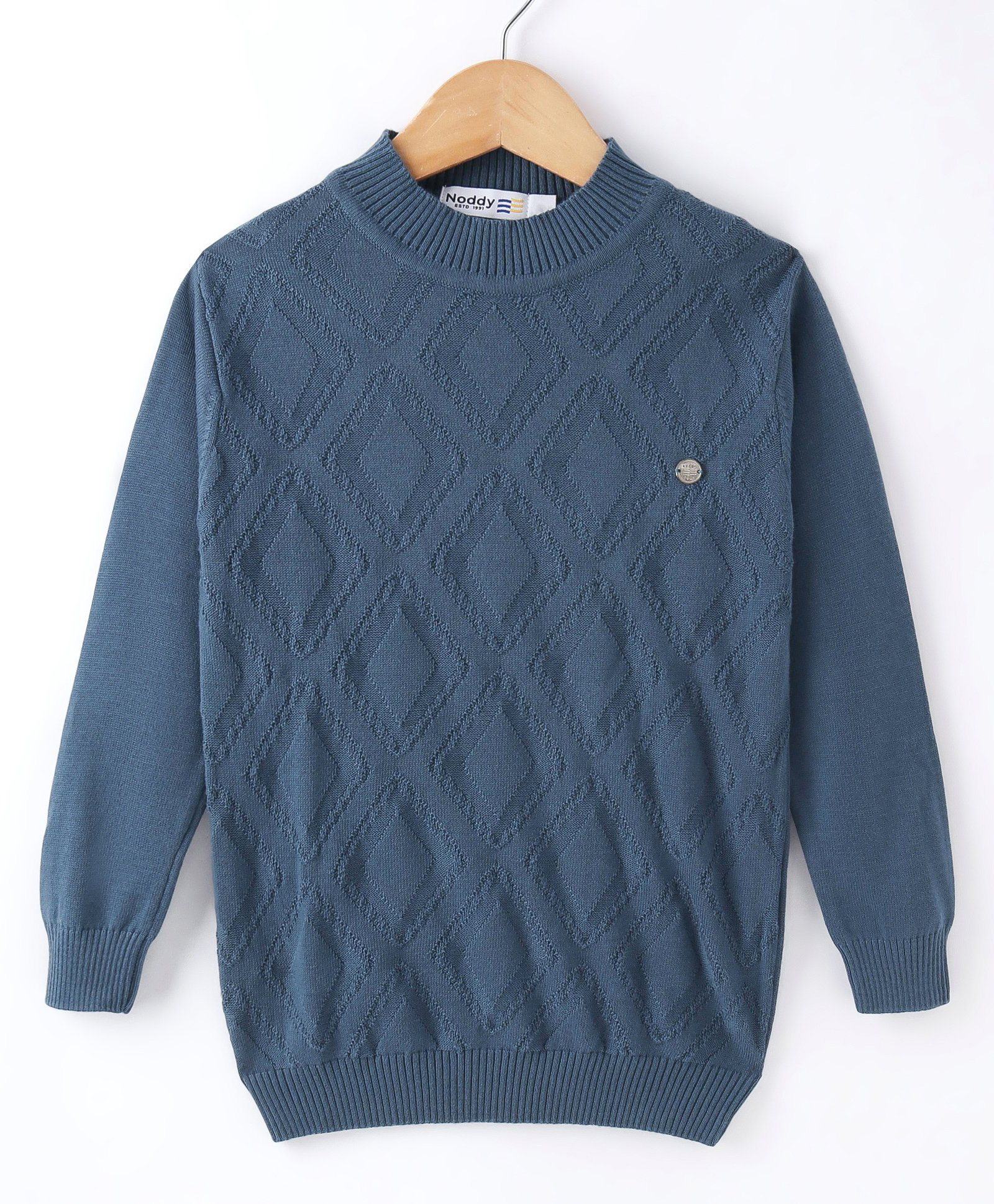 Noddy Cotton Lycra Knit Full Sleeves Geometric Designed Sweater - Turquoise-picture-25