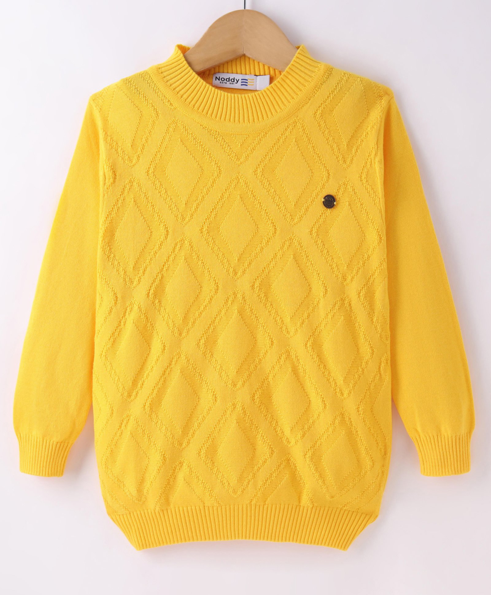 Noddy Cotton Lycra Knit Full Sleeves Geometric Designed Sweater - Yellow-picture-19