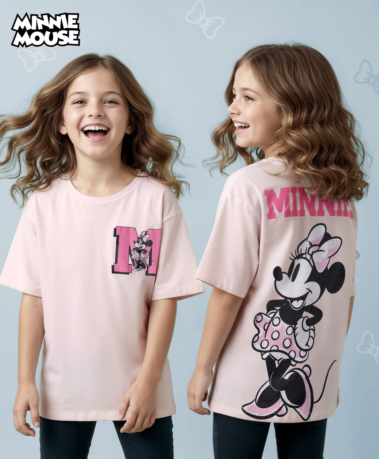 Pine Kids Disney Single Jersey Knit Drop Shoulder Half Sleeves T-Shirt with Minnie Mouse Graphics - Pink-picture-35