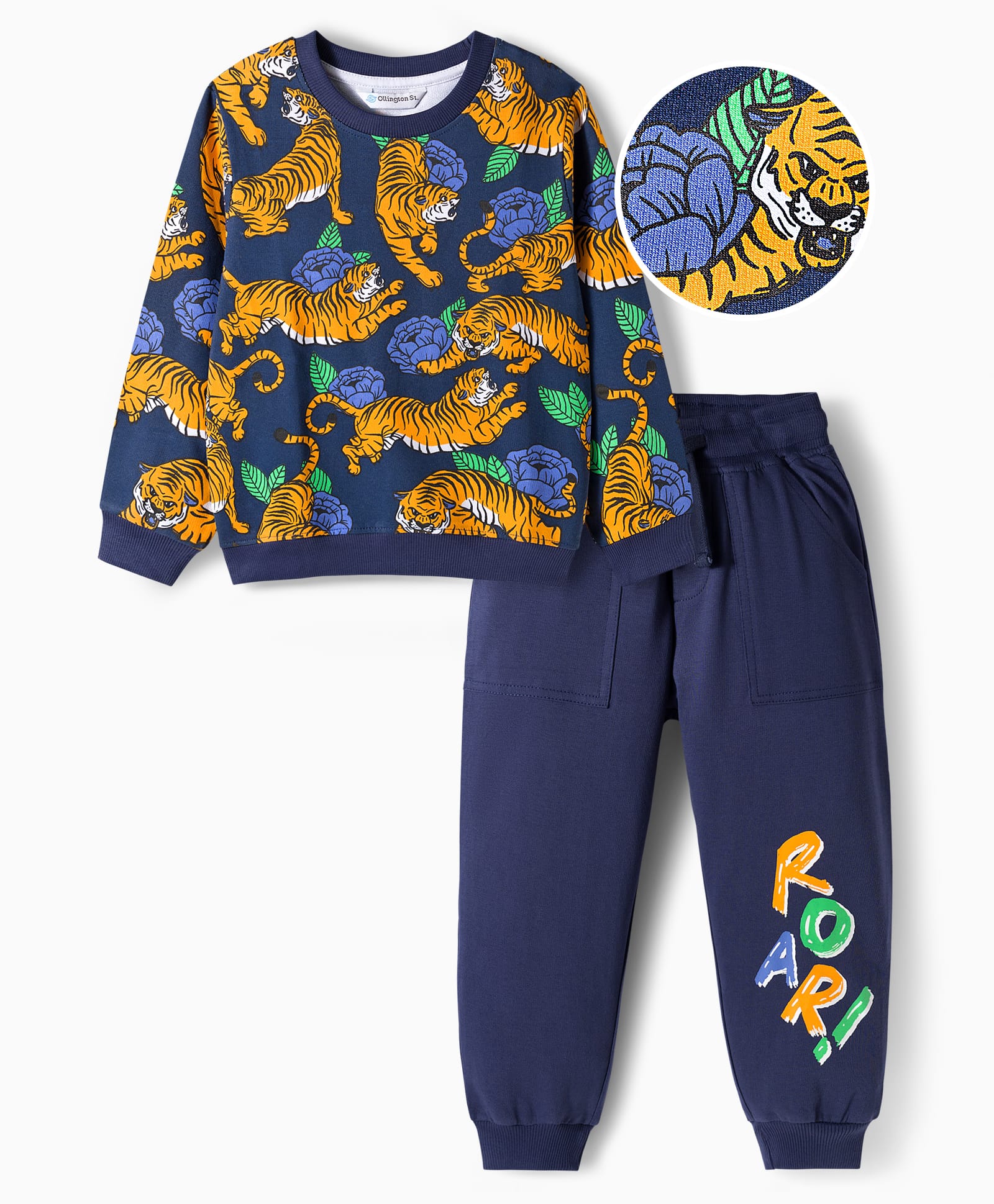 OLLINGTON ST. Cotton Knit Full Sleeves Animal Printed Sweatshirts & Knit Joggers Set - Navy Blue-picture-14