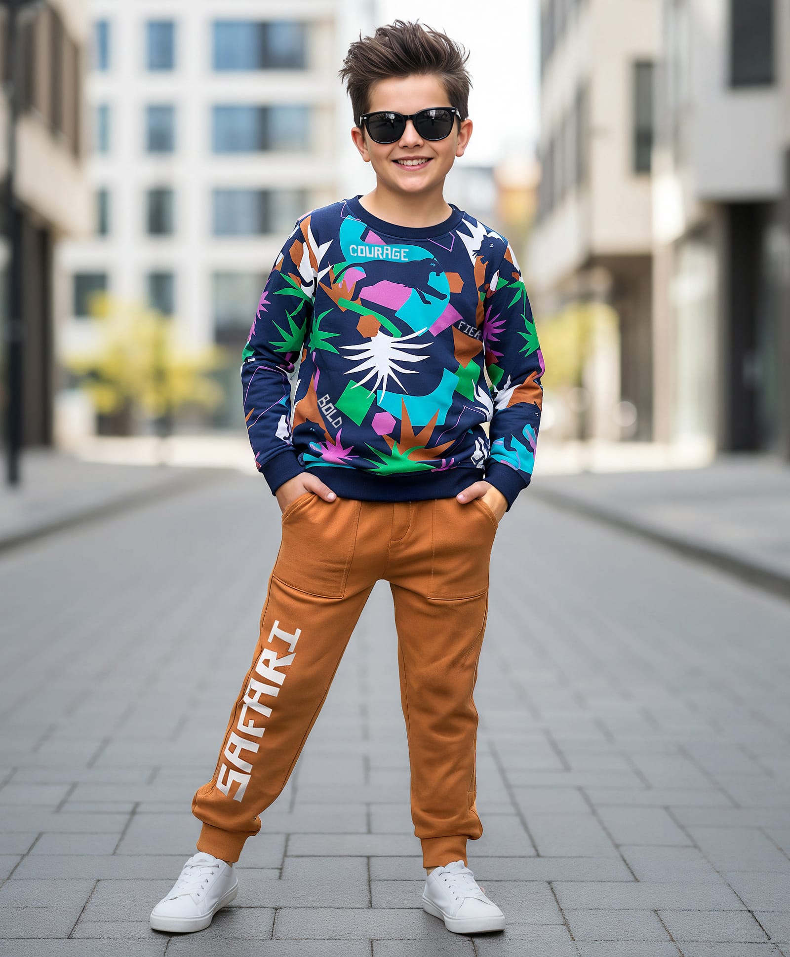 OLLINGTON ST. Cotton Full Sleeves Printed Sweatshirts & Joggers- Multicolour-image-3