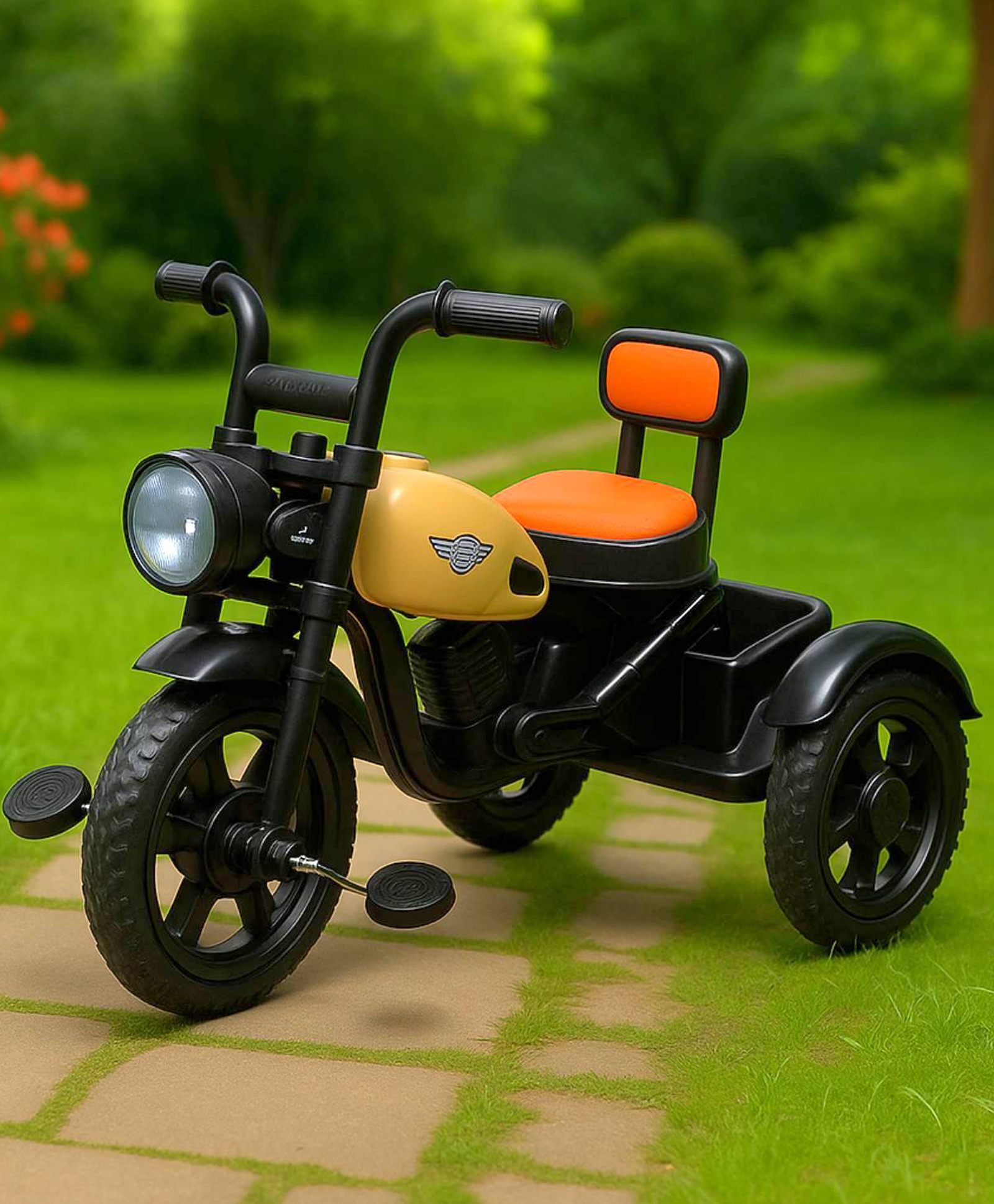 Fun Ride Himalayan Kids Tricycle Musical Trike with Front Headlight for Indoor & Outdoor - Beige