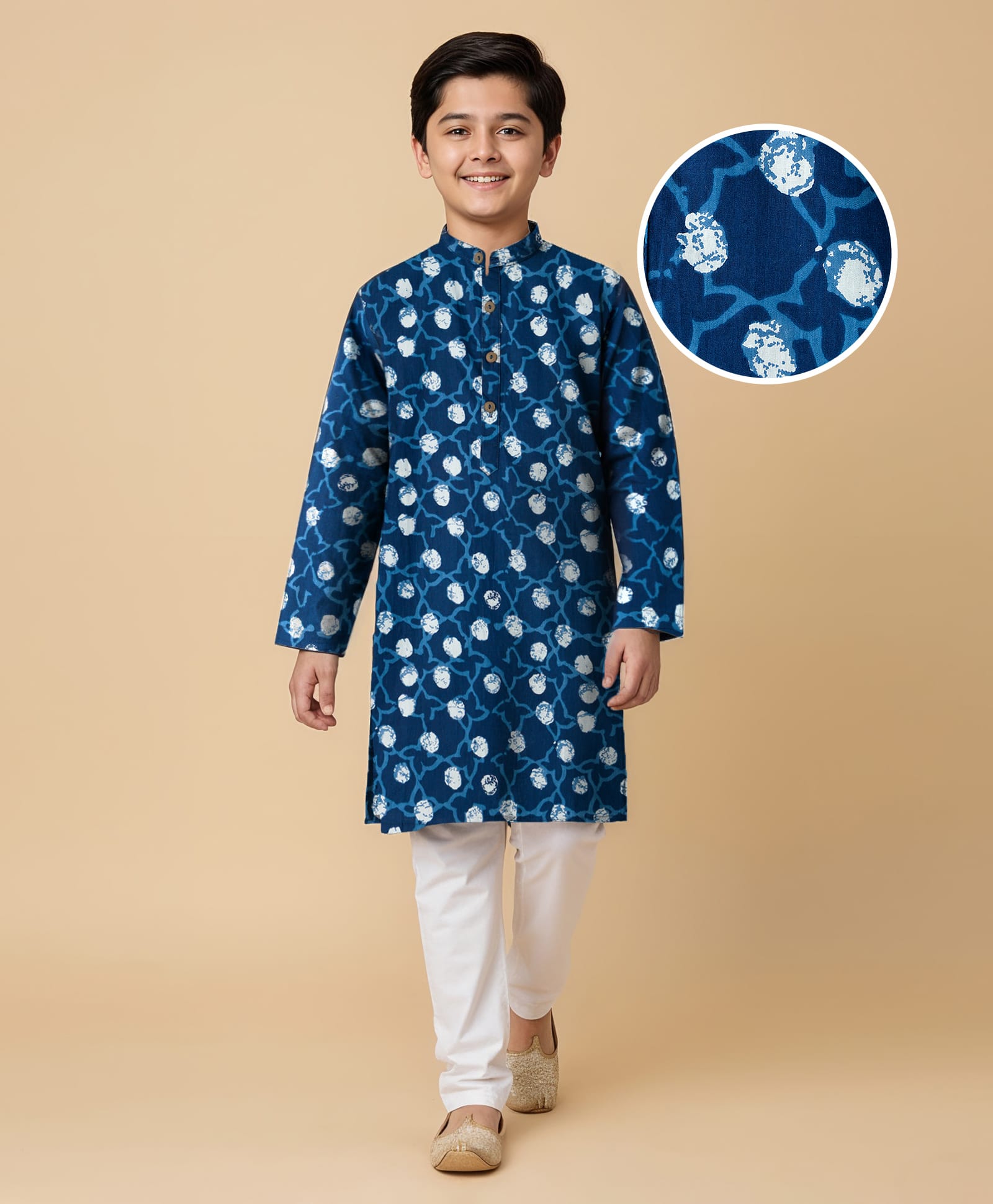 Pine Kids Cotton Woven Floral Printed Kurta & Pyjama Set - Blue-picture-18