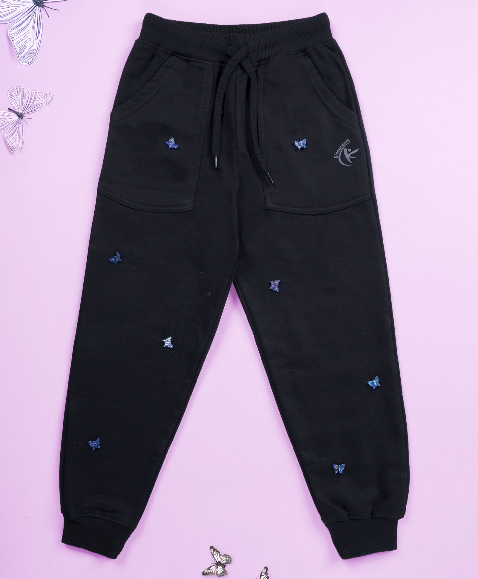 Kiddopanti Fleece Knit Butterfly Applique Detailed Joggers - Black-picture-25