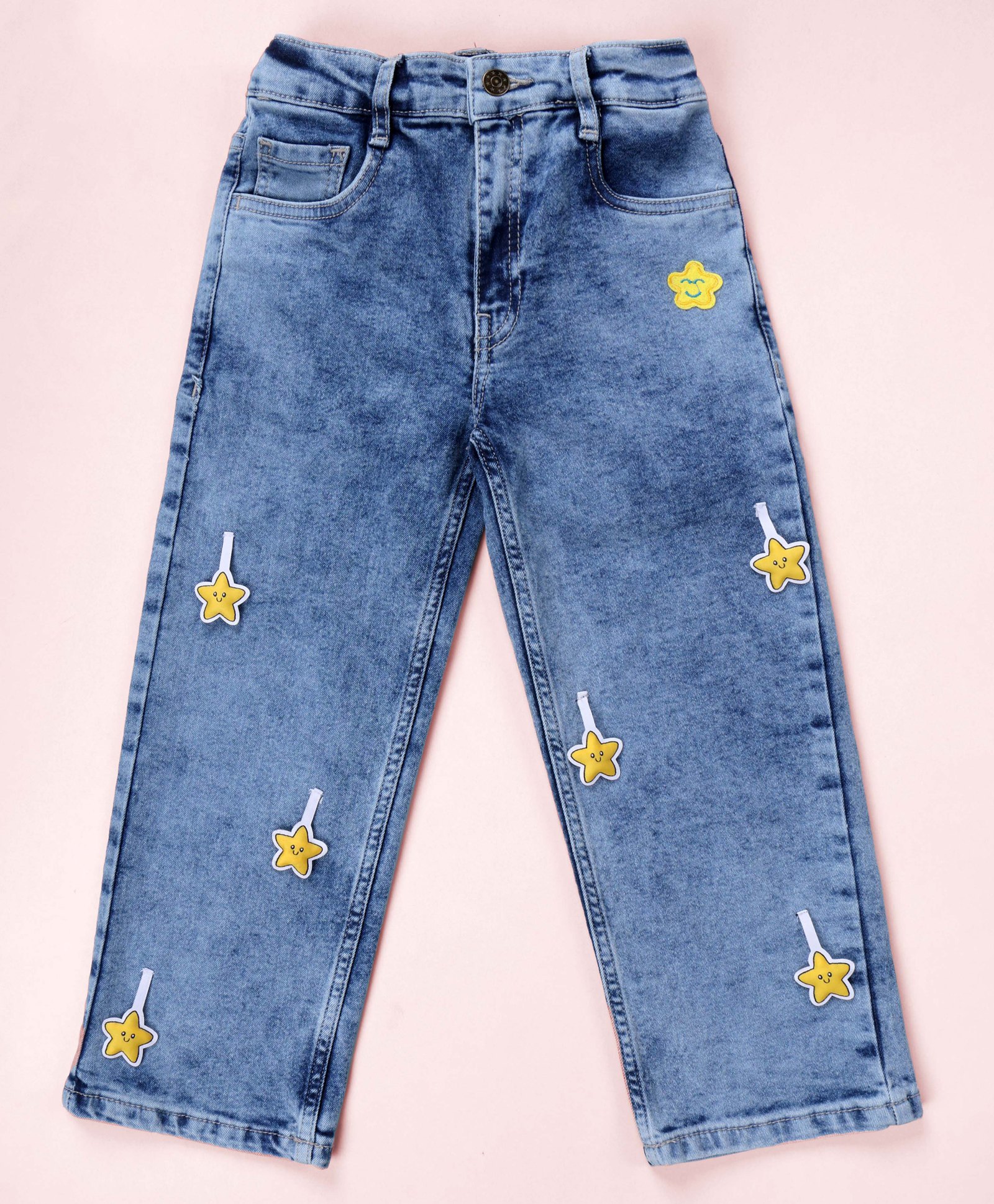 Kiddopanti Denim Woven Yellow Stars Straight Fit Solid Jeans - Blue-picture-41