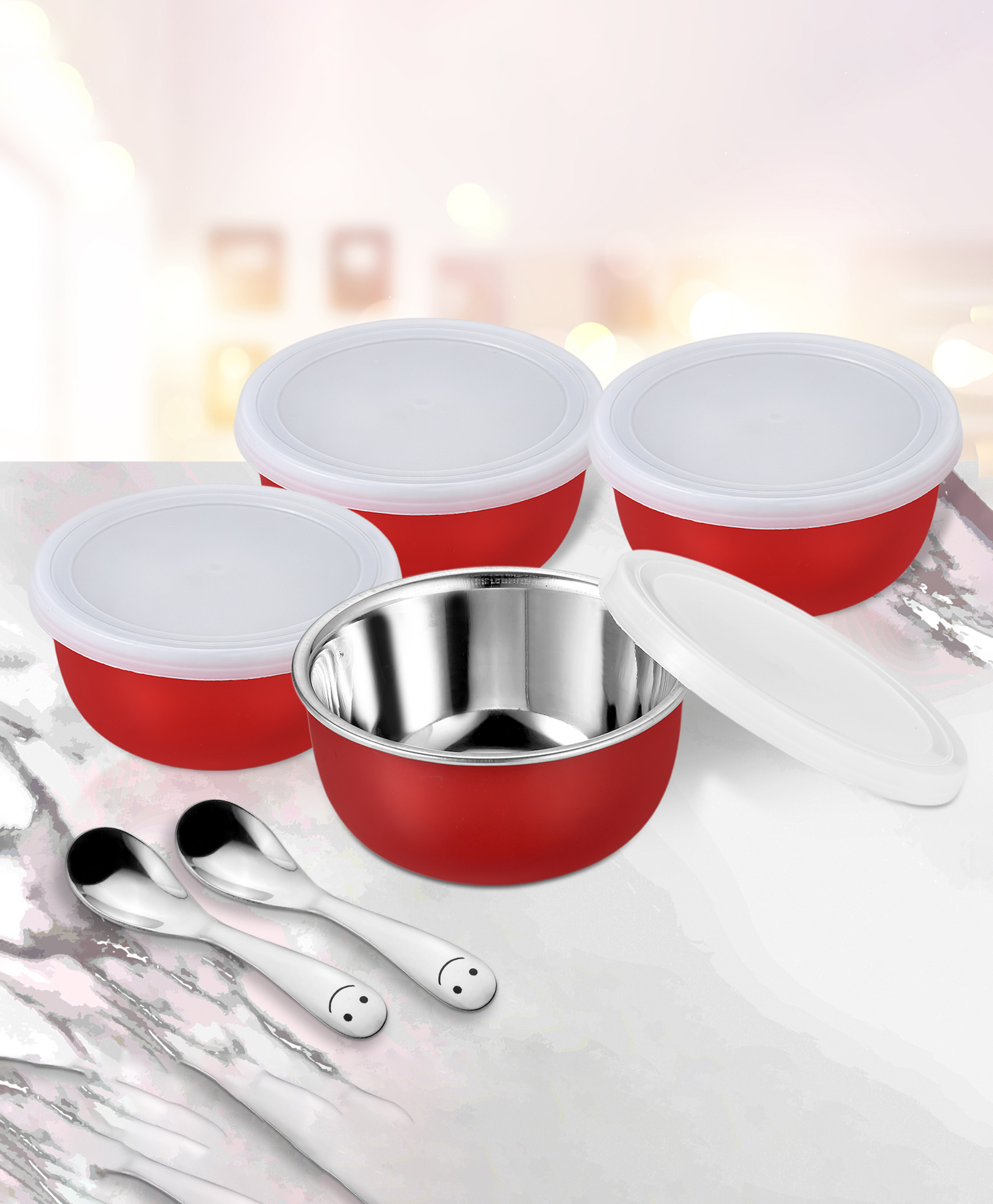Sanjeev Kapoor Stainless Steel Microwave Bowl Set 4 Pcs Combo (4 Bowls + 2 Spoons) | Microwave Safe & Durable 200 ml Each-image-41