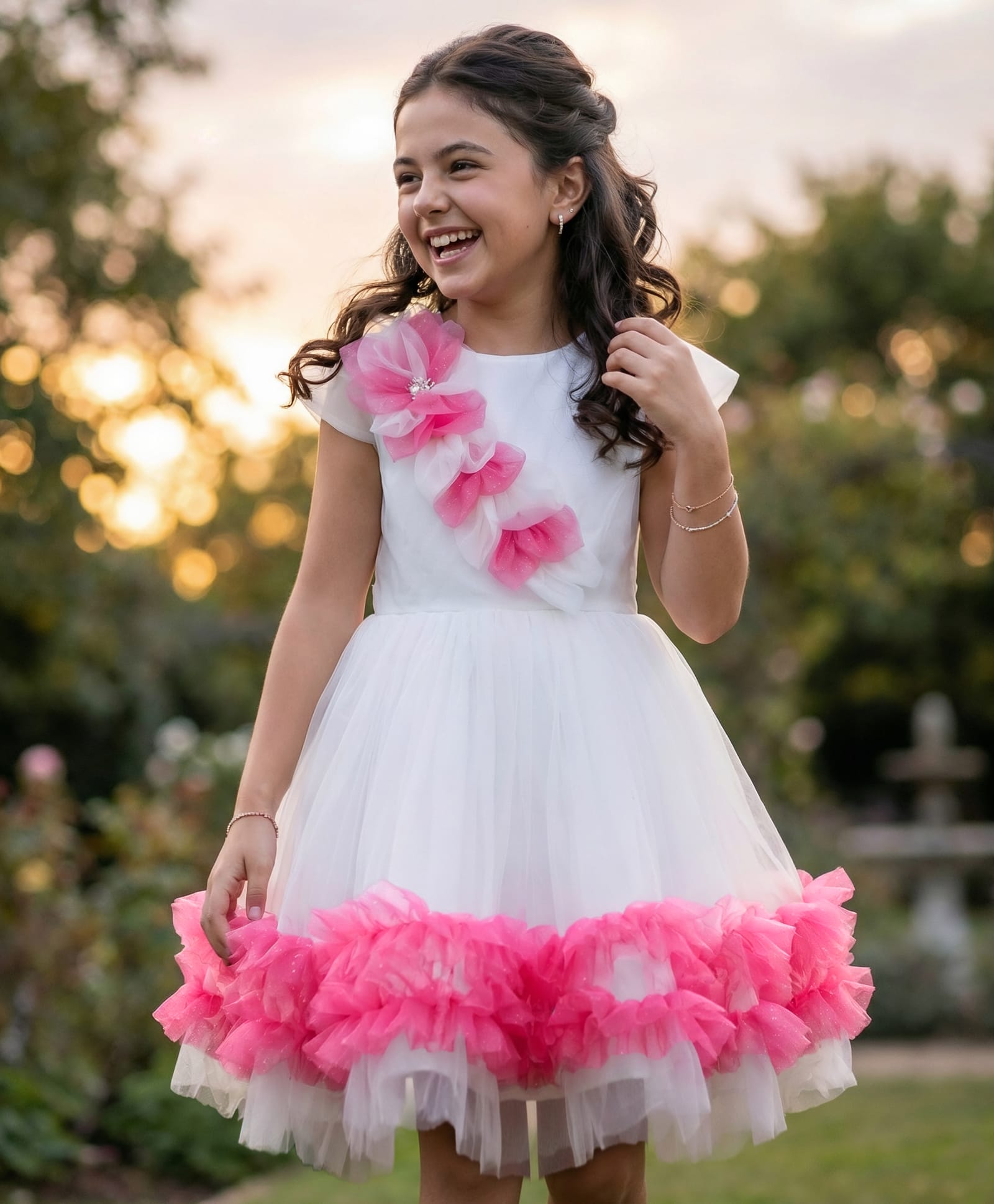 Pine Kids Woven Cap Sleeves Party Dress With Frill Detailing - White-image-23