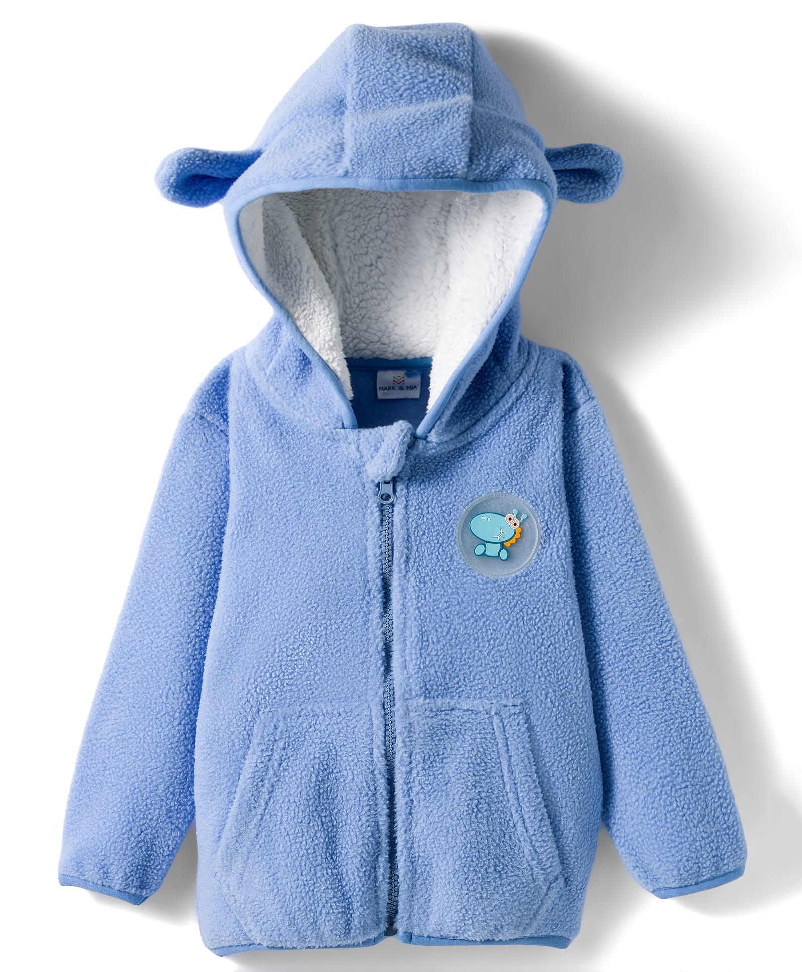 Mark & Mia Polar Fleece Knit Full Sleeves Hooded SweatJacket with Kangaroo Pocket & Badge Detailing - Blue-picture-17