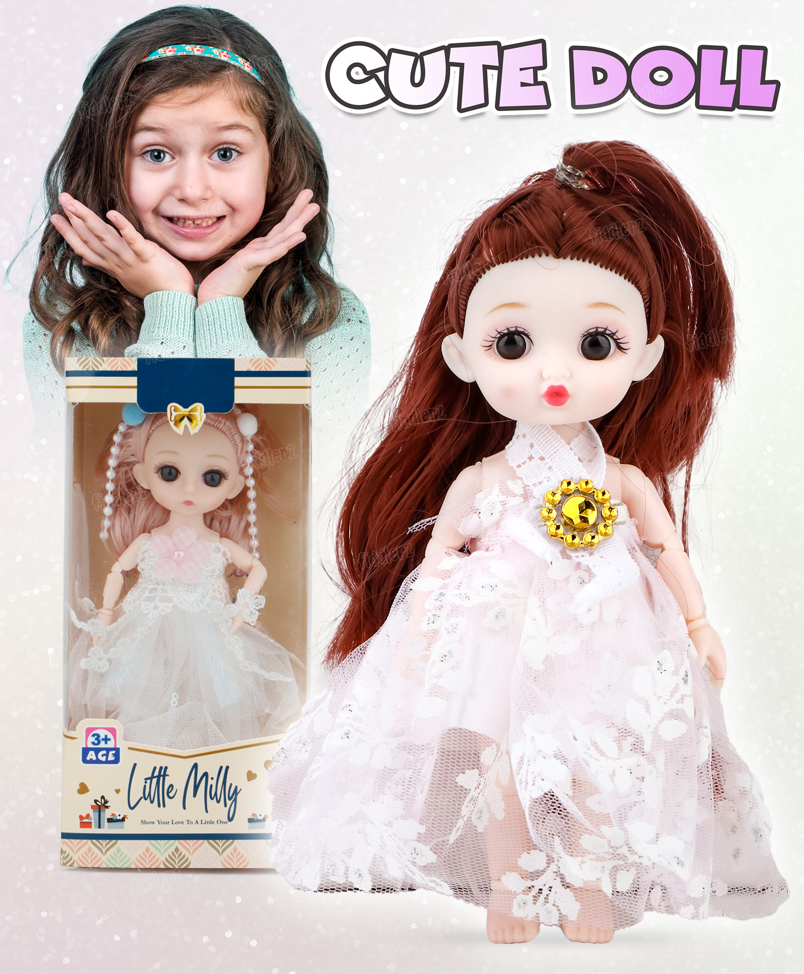 Fiddlerz Little Milly Doll Toy for Girls Cute Fashion Doll with Long Hair Pretend Play and Gifting Toy Suitable for Kids Aged 3 Years and Above (White)-image-32