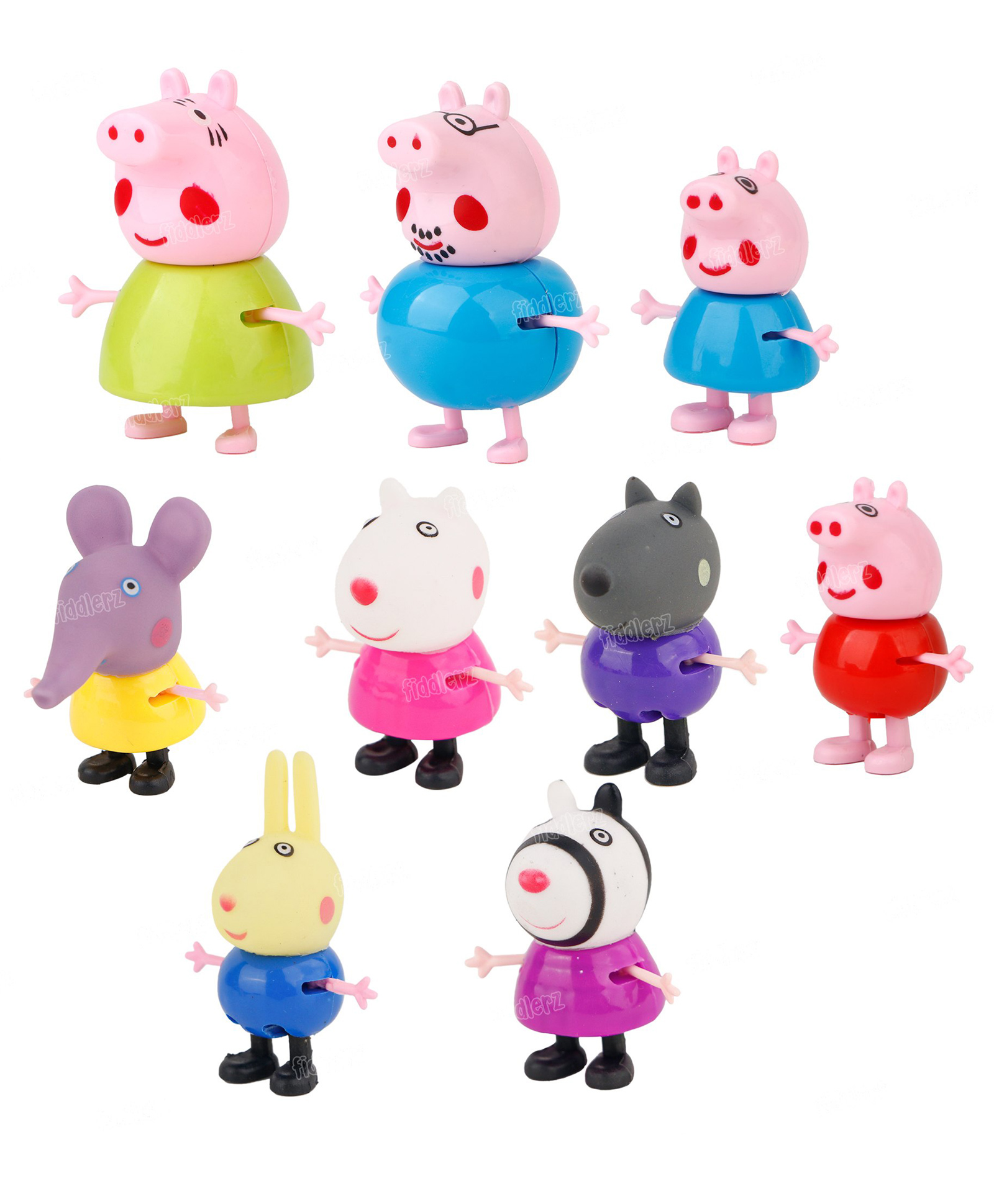 Fiddlerz Cartoon Peppa Pig Family Figure Set with Friends 9 Character Action Figures Including Parents, Kids and Animal Friends Educational Roleplay Toy Set for Kids 3+-image-10