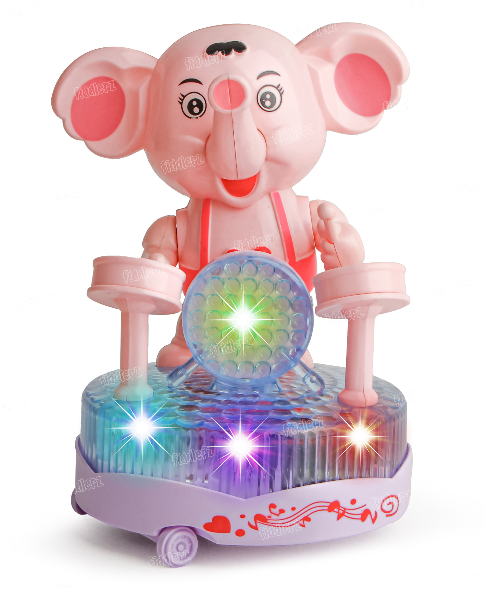 Fiddlerz Elephant Drummer Musical Toy for Kids with Flashing Lights Dynamic Drum Beats and Moving Arms Fun Animal Toy for Boys and Girls Age 3 Years and Above (Pink)-image-7