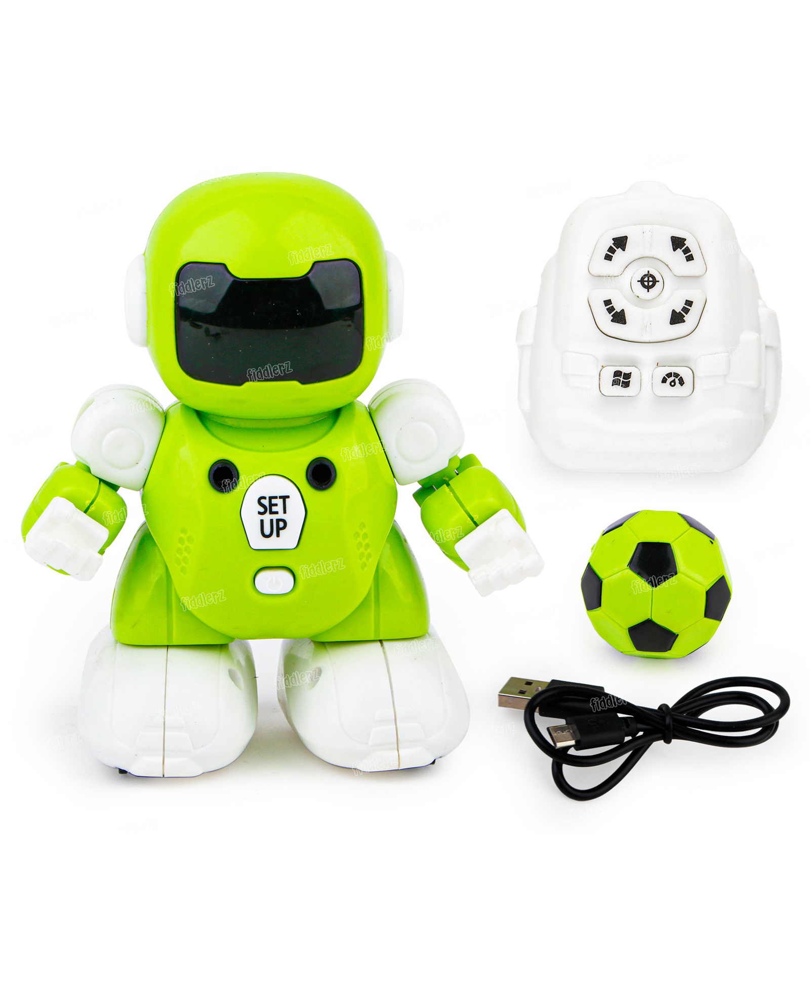 Fiddlerz RC Intelligent Robot Football Toy for Kids with Remote Control LED Lights Flip Dance Action Voice Button and Rechargeable Battery Fun Learning Toy for Boys and Girls Age 3 and Above (Green)-image-3