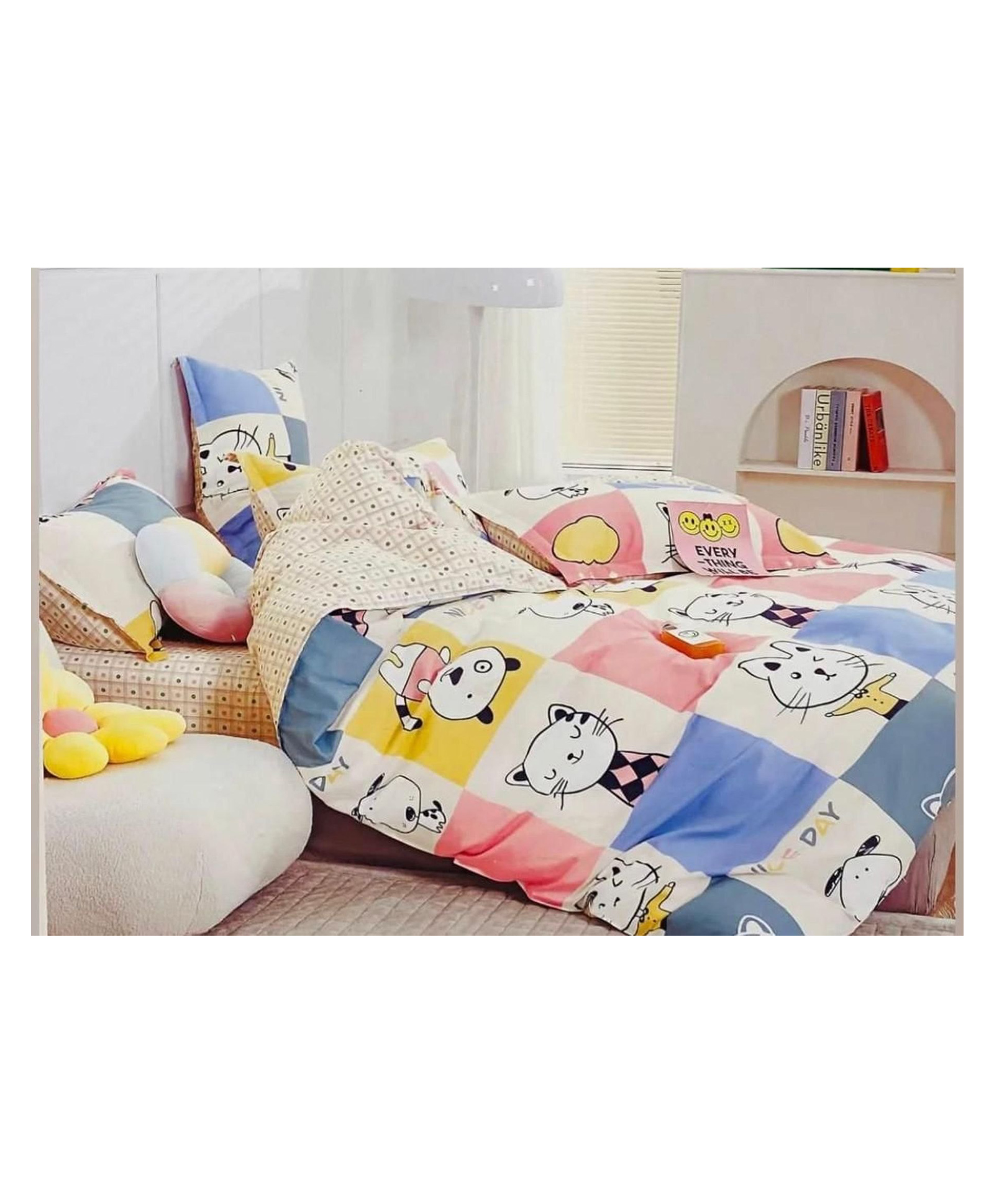 BHAIJI BEDSHEETS Glace Cotton Bed Sheet Double Bed With 2 Pillow Covers Kids Cartoon Prints - Nice Day Cat Animal Print-image-29