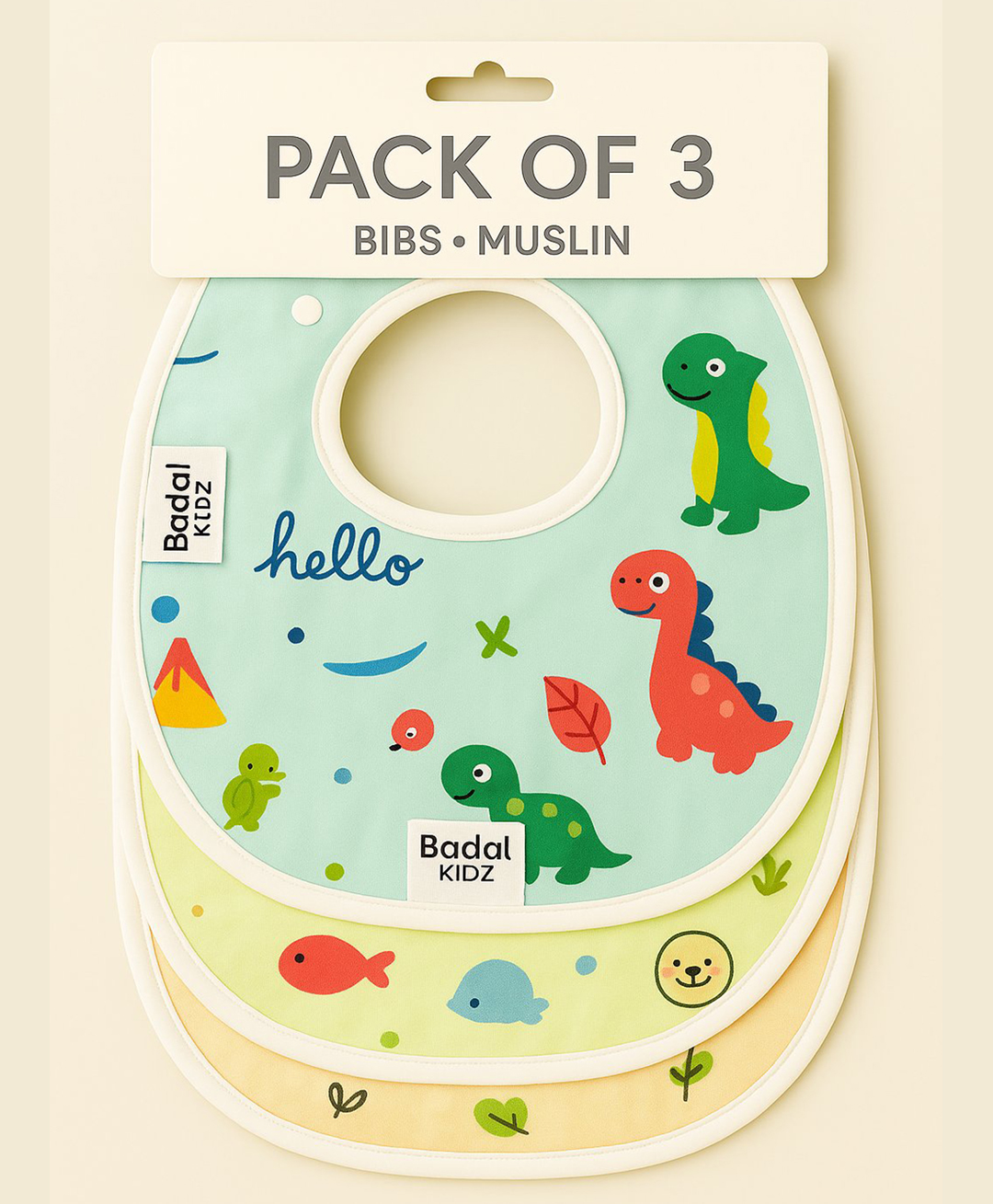 Badal Kidz Muslin Button Bibs For Baby- Assorted Colours- Pack Of 3