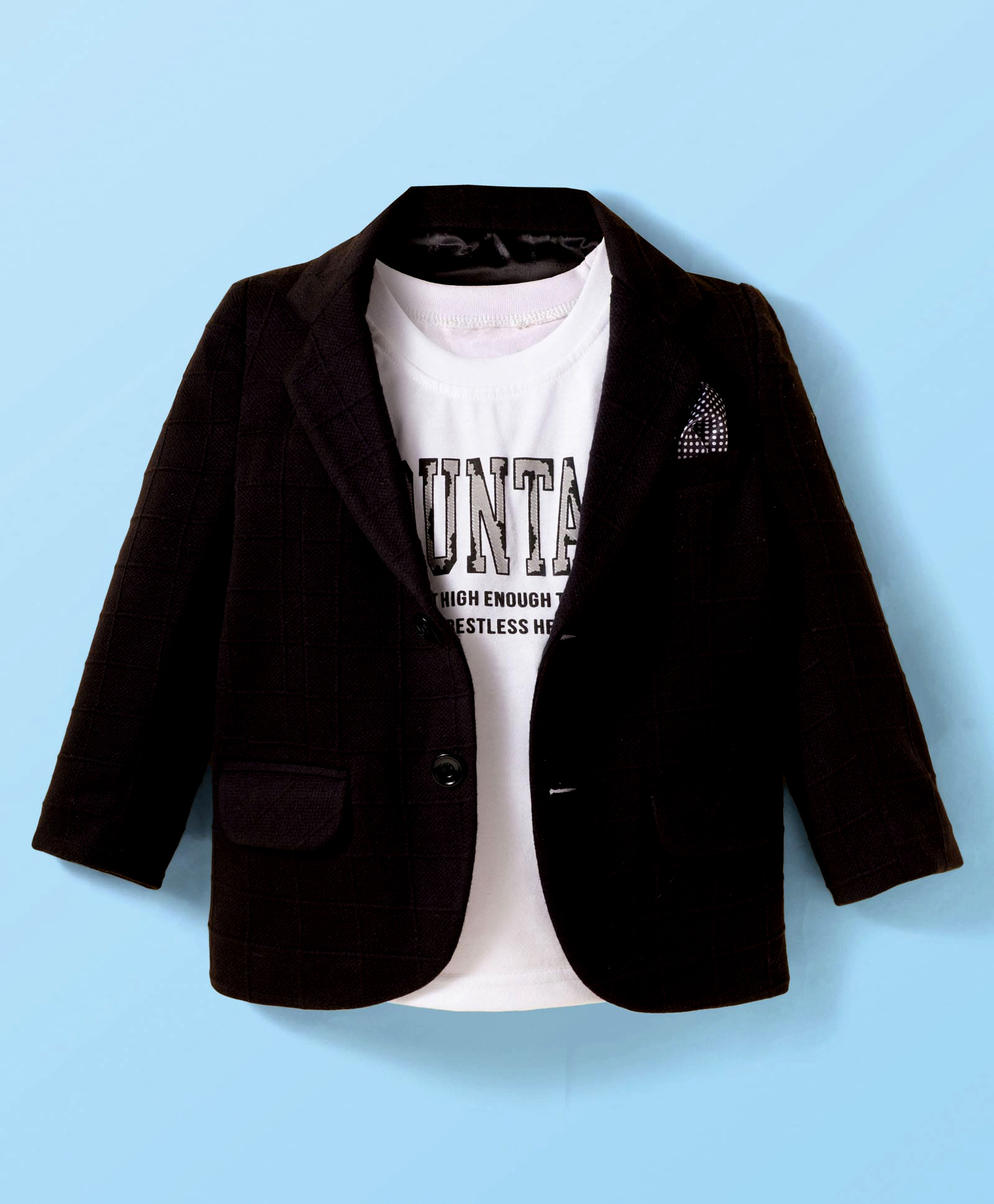 Robo Fry Cotton Knit Full Sleeves Solid Blazer With Printed Inner Tee - Black & White-image-46