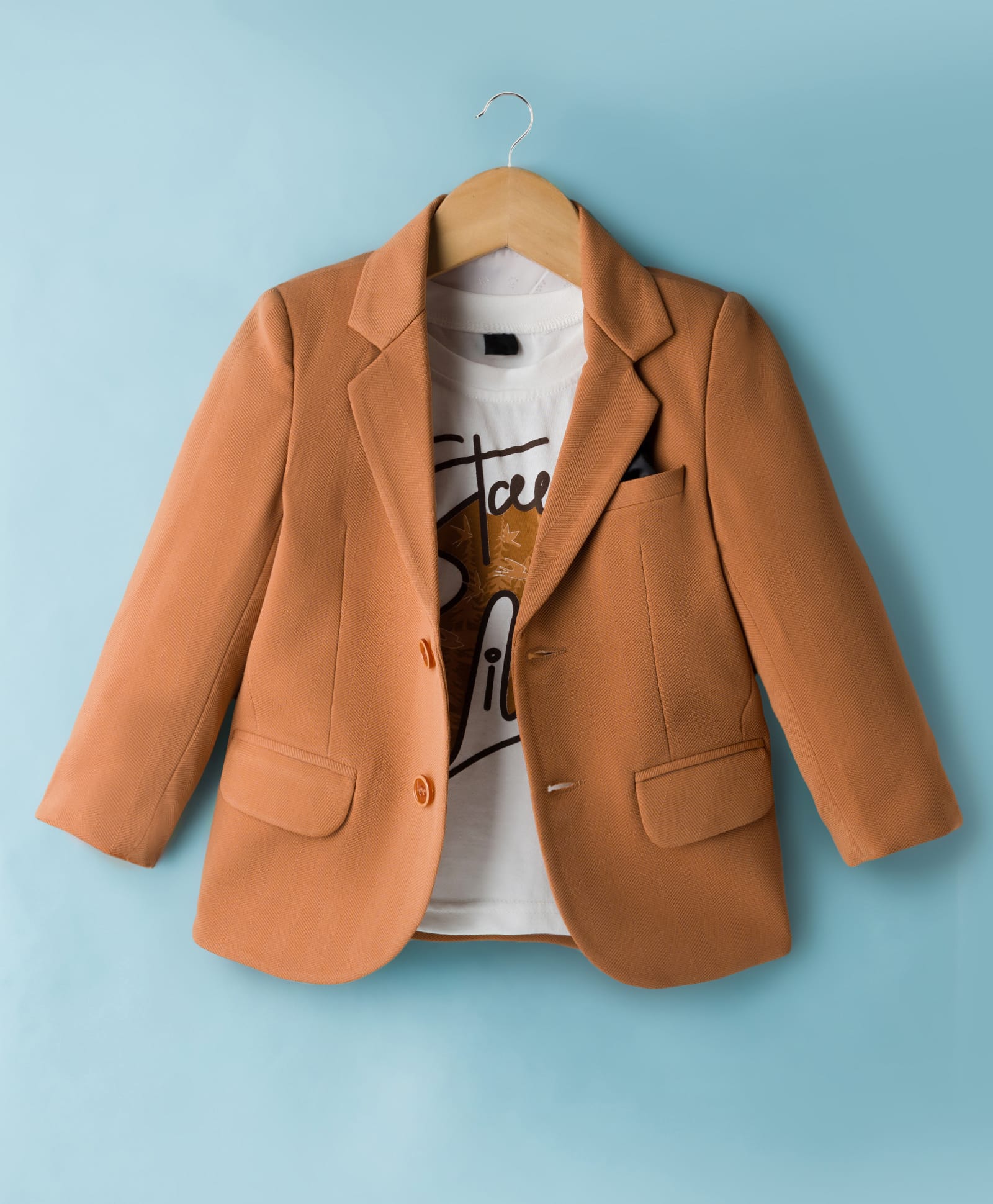 Robo Fry Cotton Woven Full Sleeves Solid Blazer With Printed Inner Tee - Tan-picture-38