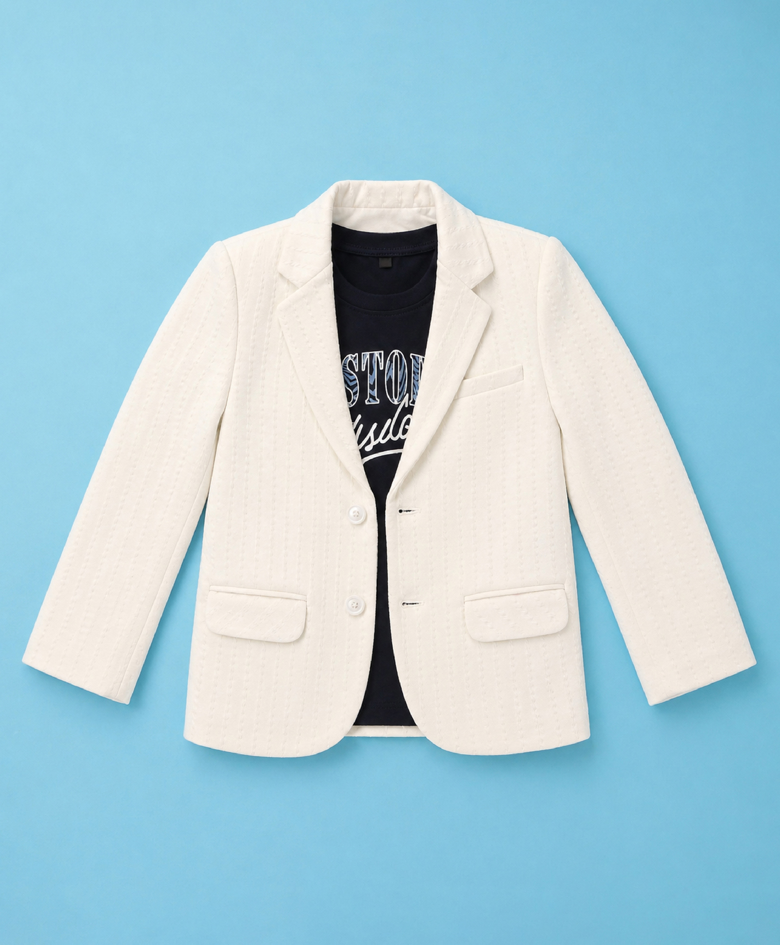Robo Fry Cotton Knit Full Sleeves Solid Blazer With Printed Inner Tee - White & Black-image-47