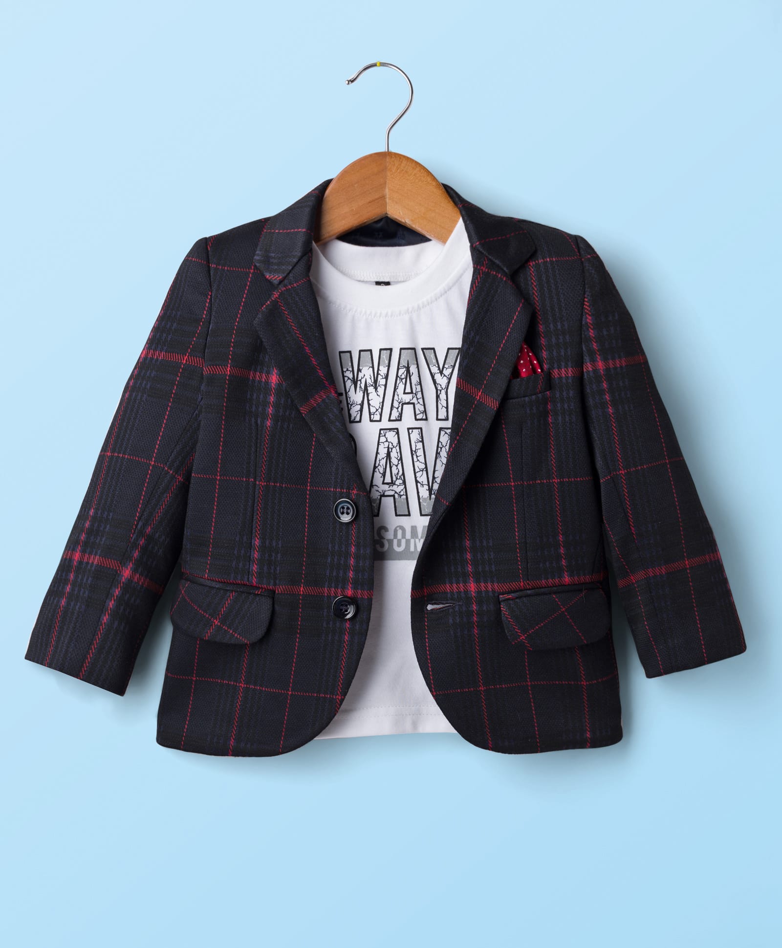 Robo Fry Cotton Woven Full Sleeves Checks Blazer With Printed Inner Tee - Black-picture-23