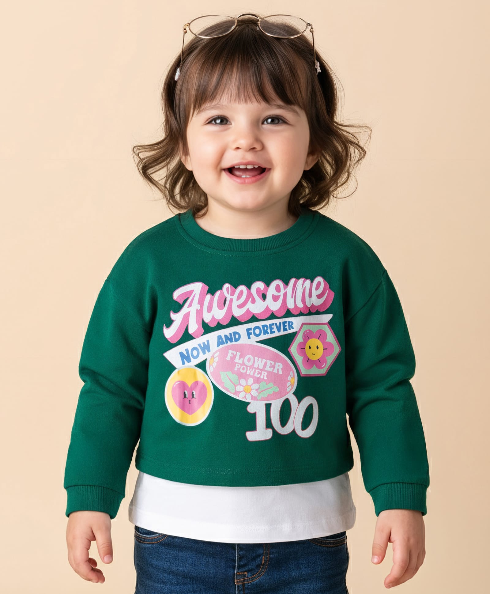 Babyhug Cotton Knit Full Sleeves Sweatshirt With Floral Print & Inner Tee - Green-picture-15