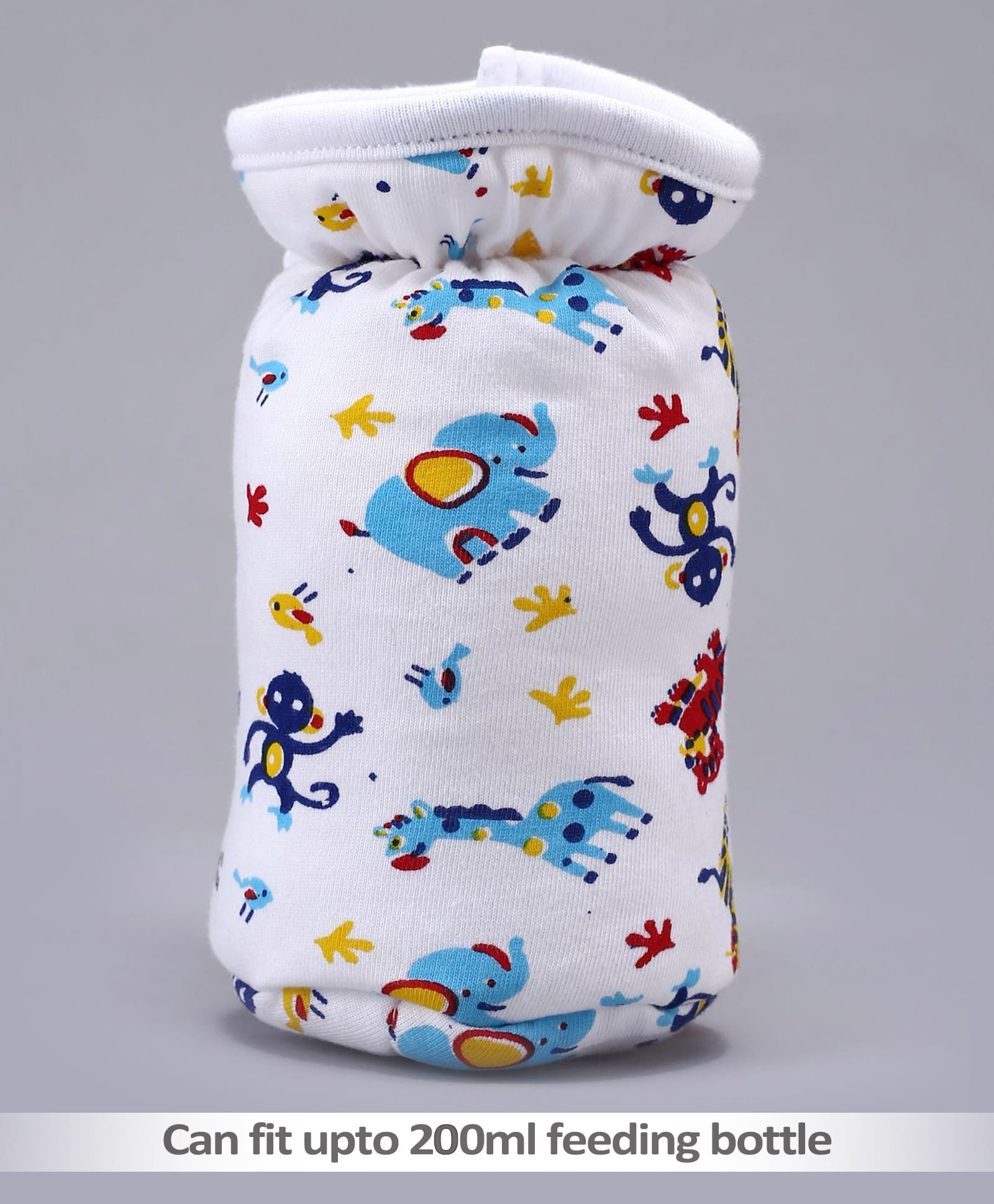 Babyhug Feeding Bottle Cotton Cover With Elastic Neck Animal Print Medium - White-image-2