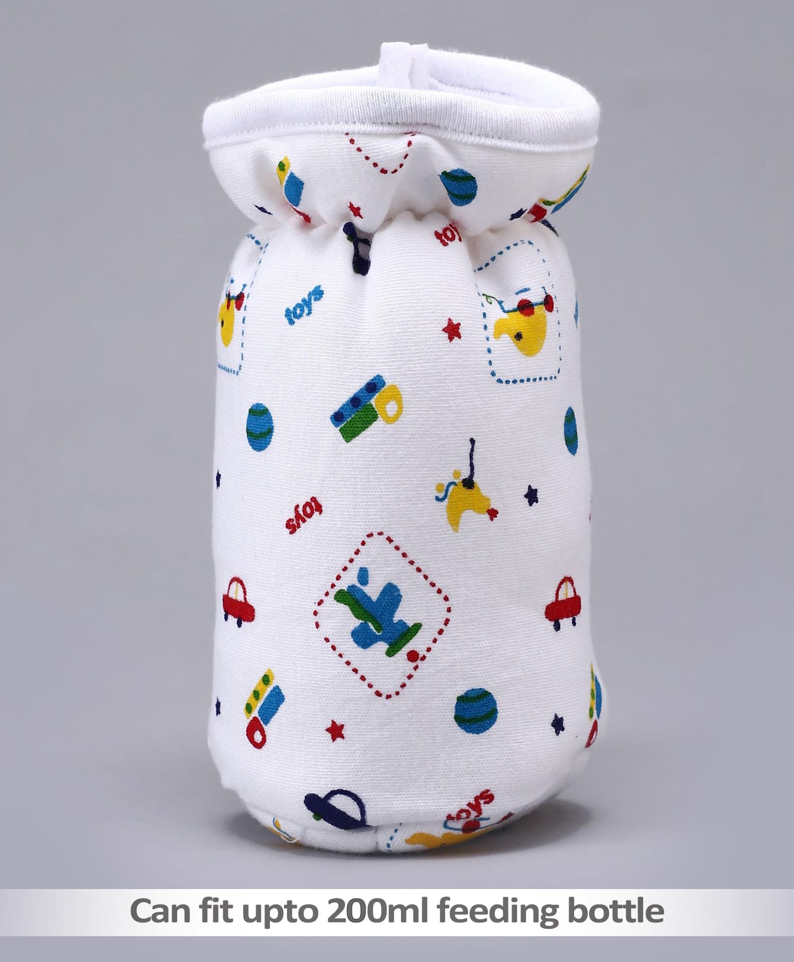Babyhug Feeding Bottle Cotton Cover With Elastic Neck Car Print Medium - White-image-4