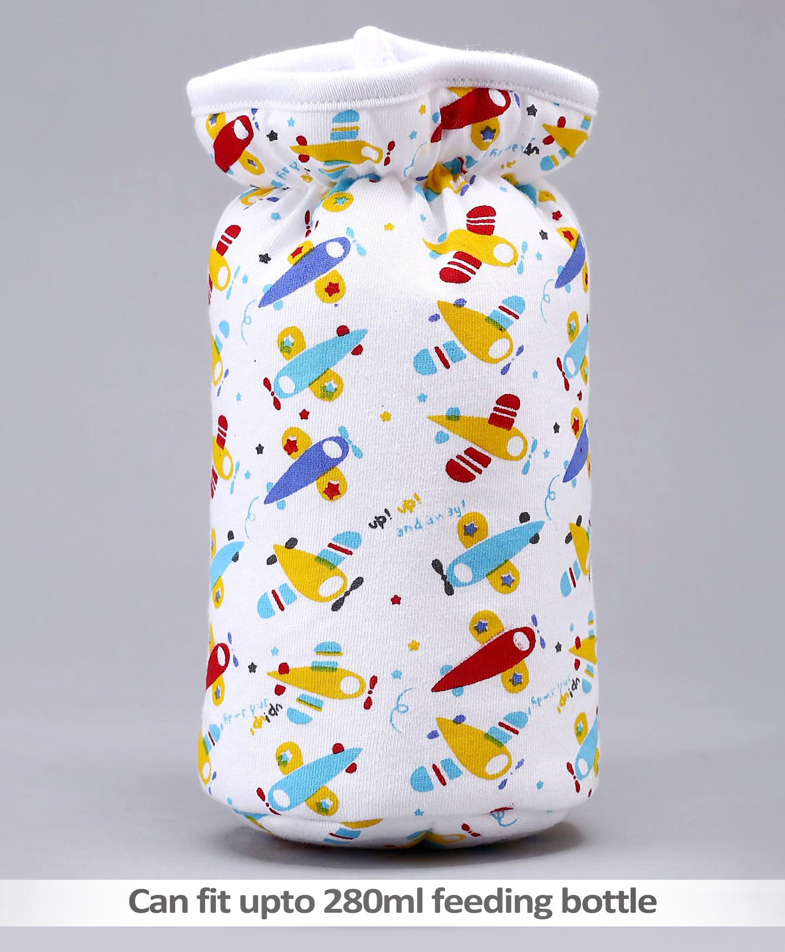 Babyhug Feeding Bottle Cotton Cover With Elastic Neck Aeroplane Print Large - White-image-3