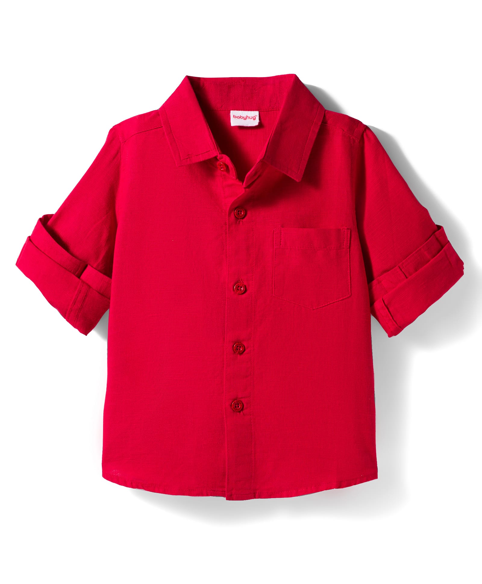 Babyhug Cotton Woven Full Sleeves Solid Shirt - Red