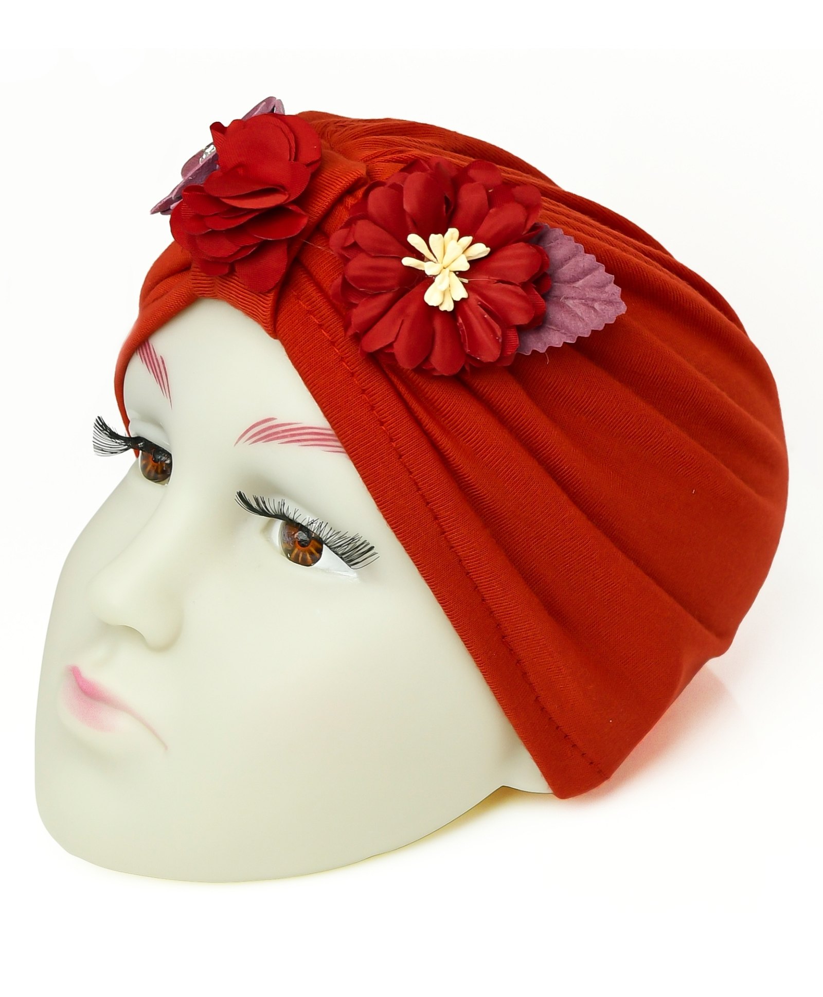 The little lookers Cotton Flower Applique Detailed Turban Cap - Red-image-17