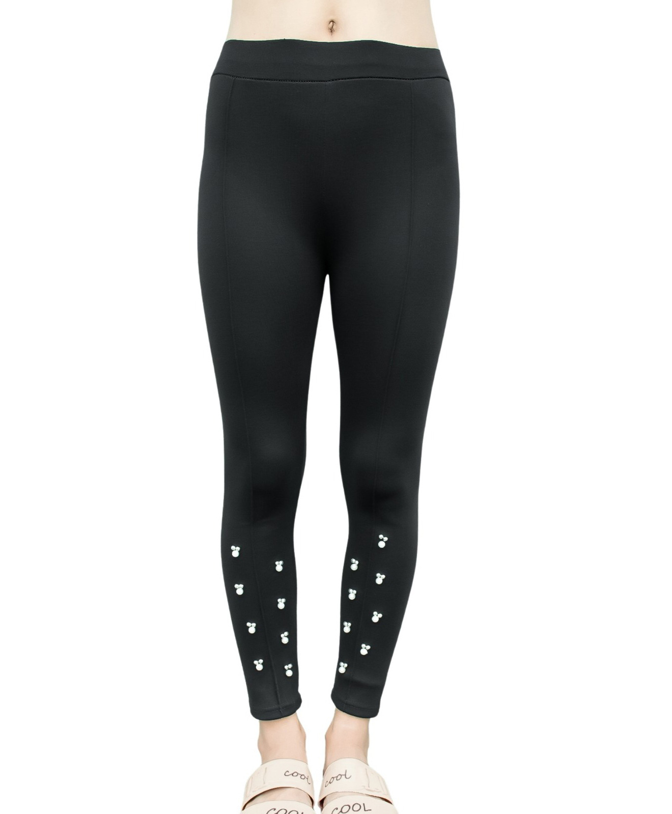 The little lookers Knit Pearls Embellished Leggings - Black