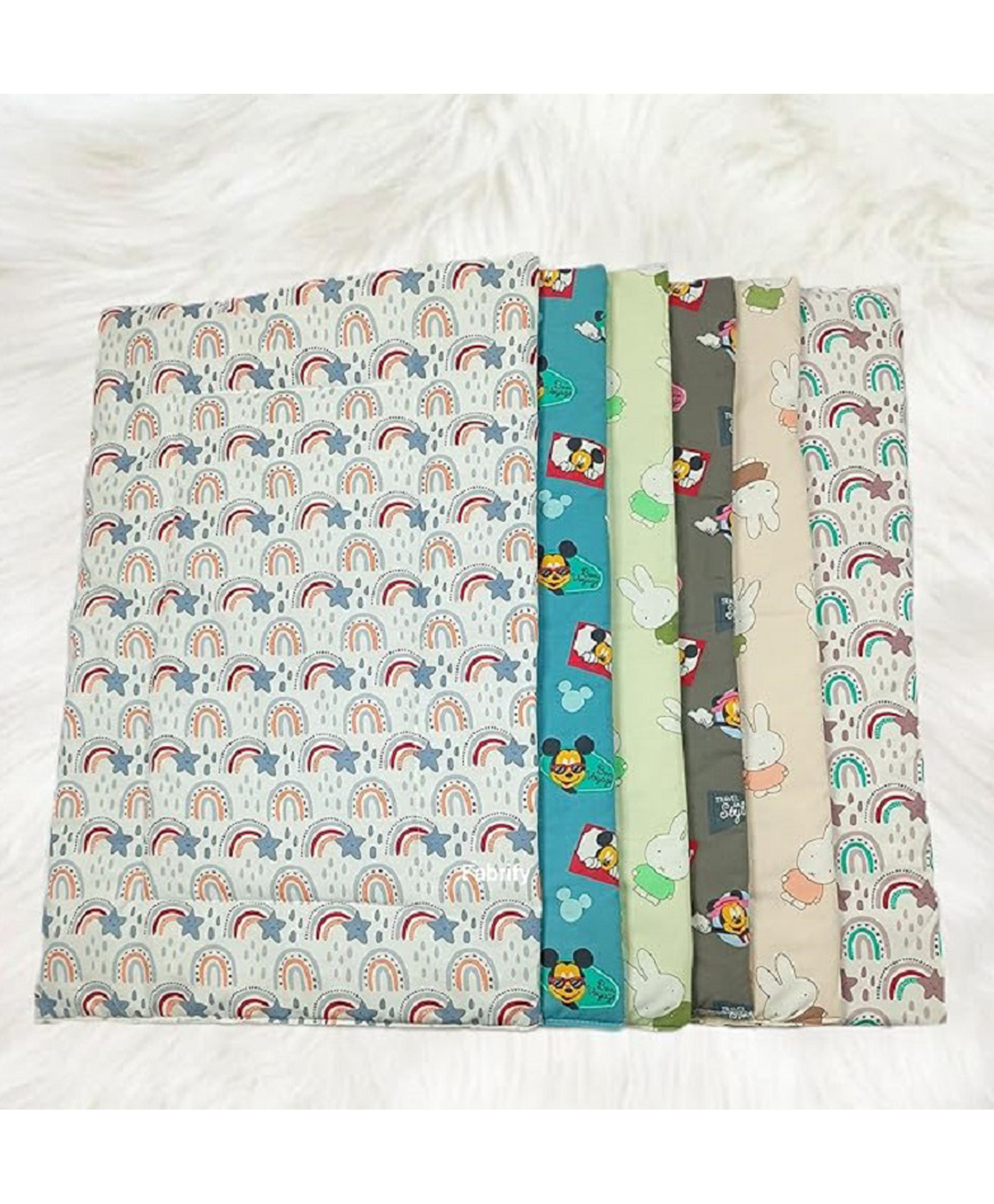 Fabrify 100% thin Cotton Newborn Baby Godadi, Baby Bed, Mattress, Rilka, Bedsheet Combo Set Soft Cotton godi, Godari, Baby Bed, Crib Sheet (Pack of 4) (Random Design)