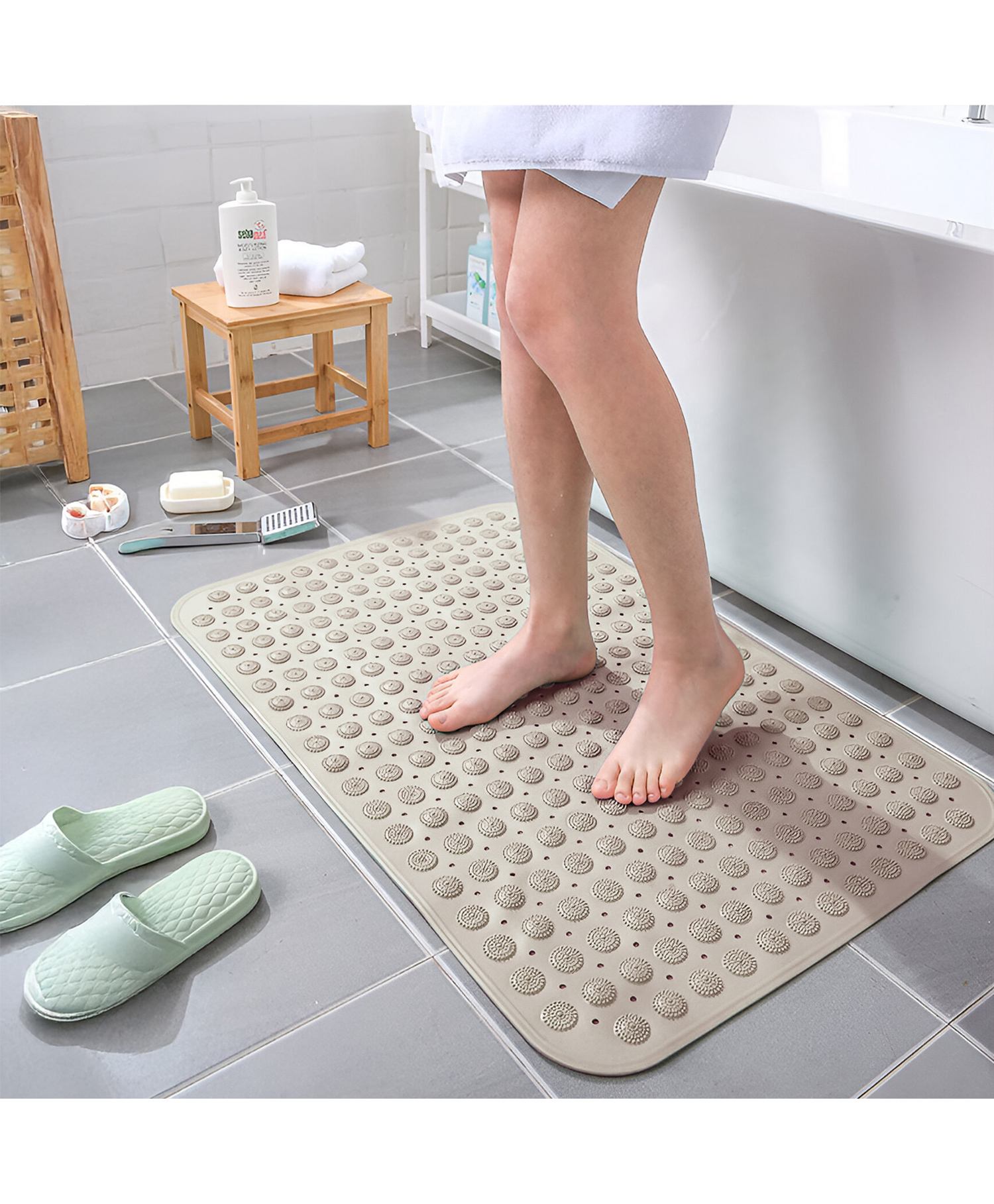 SYGA Non-Slip PVC Bathroom Floor Mat for Shower & Toilet - Non-Slip Shower Mat with Drain Holes Suction Cups, Anti-Fall Floor Mat - Khaki-picture-38