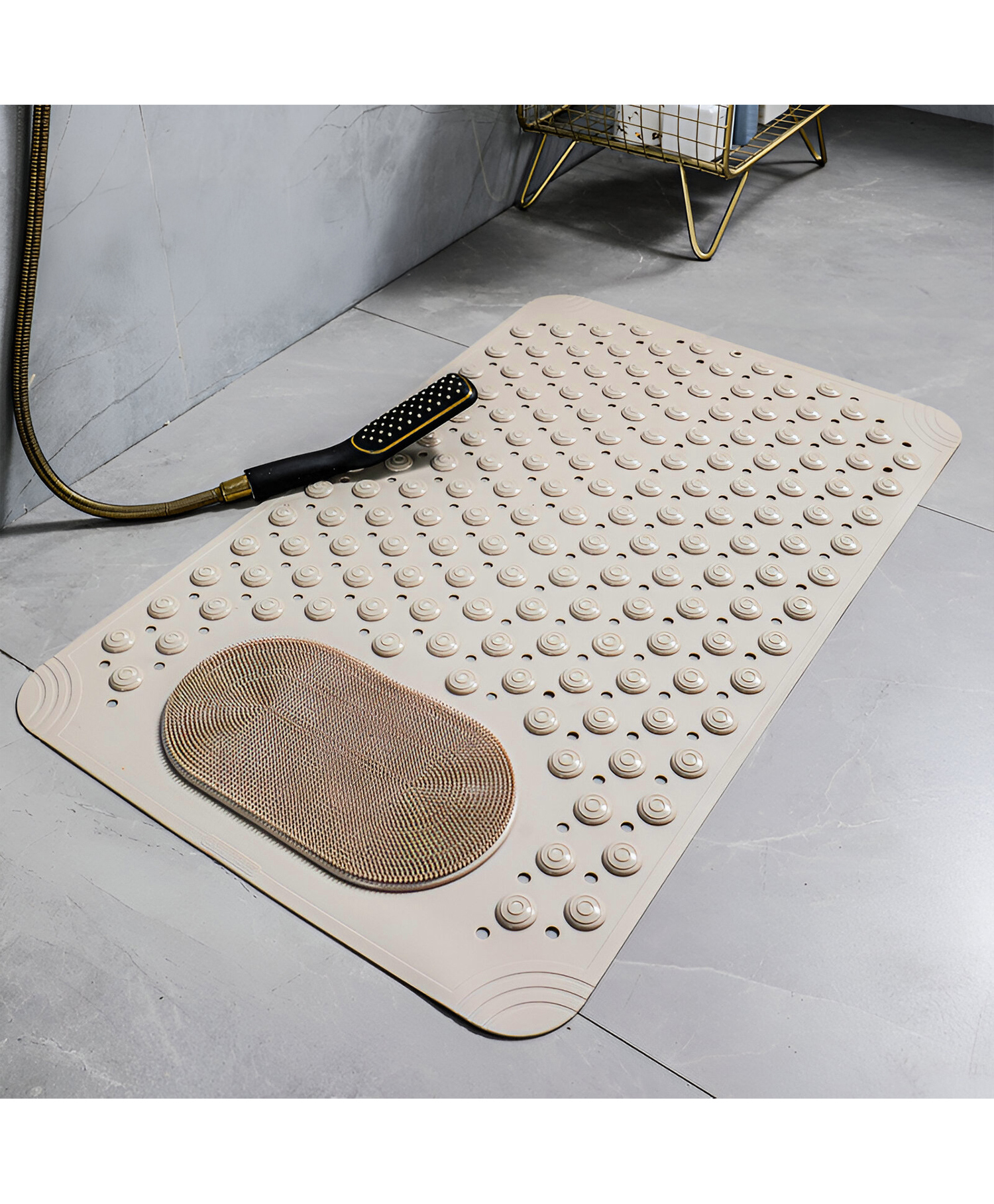 SYGA Anti-Slip PVC Shower & Bathroom Mat with Strong Suction Cups & Drain Holes Safety Floor Mat for Toilet & Bath (Khaki)-image-36