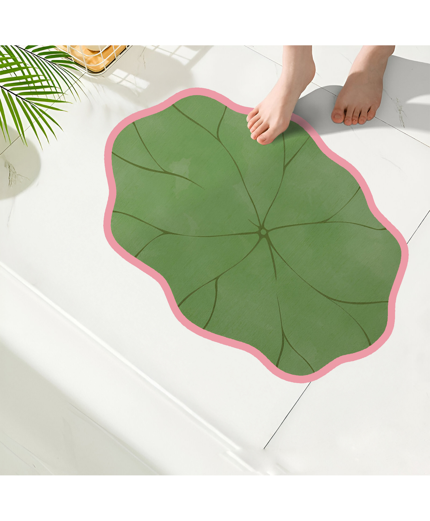 SYGA Non-Slip Quick-Drying Lotus Leaf Design Bathroom & Door Mat - Water Absorbent, Dirt-Resistant & Wear-Resistant Floor Mat with Pink Border-image-12