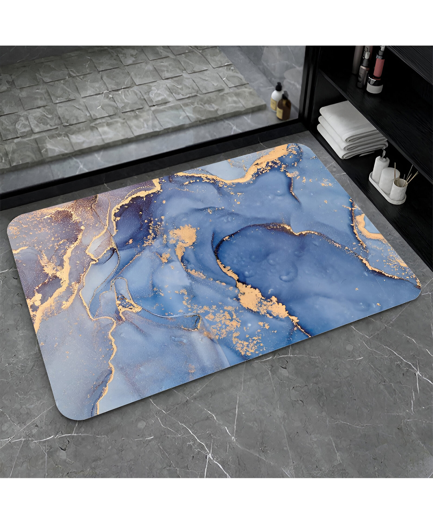 SYGA Non-Slip Blue Gold Marble Print Bathroom & Door Mat - Wrinkle-Free, Super Absorbent & Stain-Resistant Floor Mat-image-45