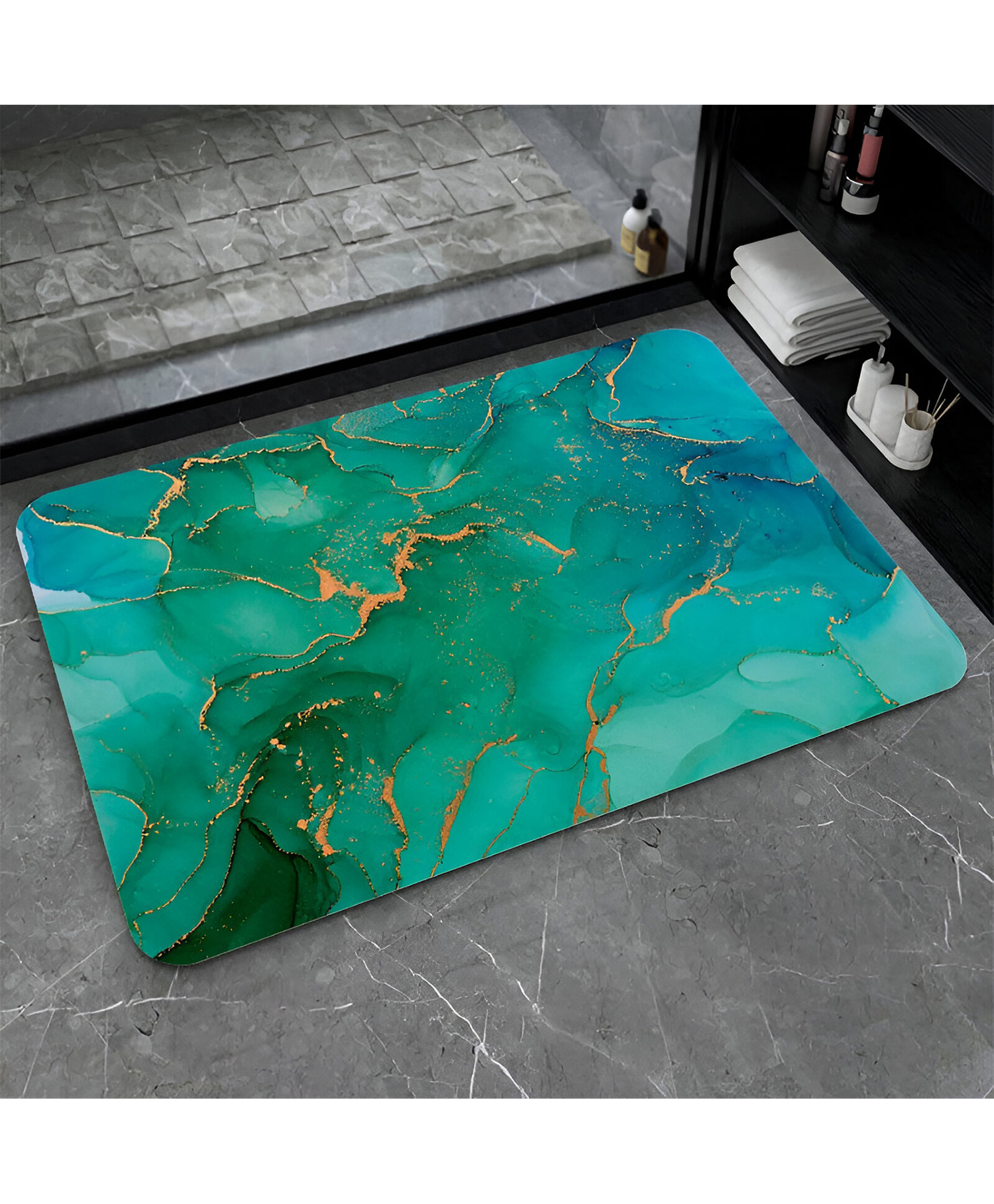 SYGA Non-Slip Green Gold Thread Marble Print Bathroom & Door Mat - Wrinkle-Free, Super Absorbent & Stain-Resistant Floor Mat-picture-12