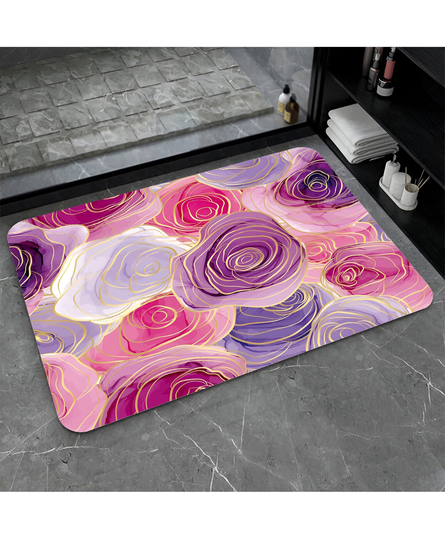 SYGA Non-Slip Coloured Rose Marble Print Bathroom & Door Mat - Super Absorbent & Stain-Resistant Floor Mat-image-46