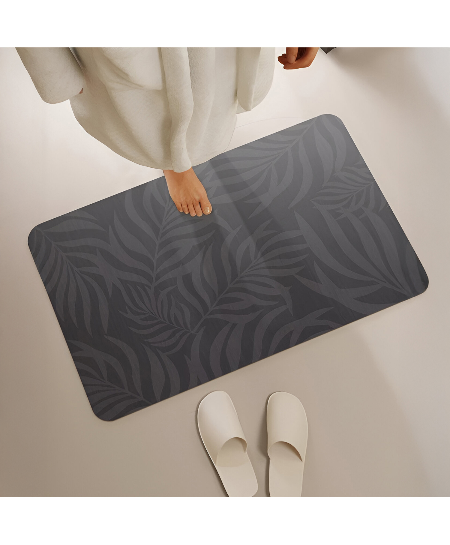 SYGA Non-Slip Charcoal Leaf Texture Bathroom & Door Mat - Wrinkle-Free & Stain-Resistant Floor Mat - Dark Grey-image-42