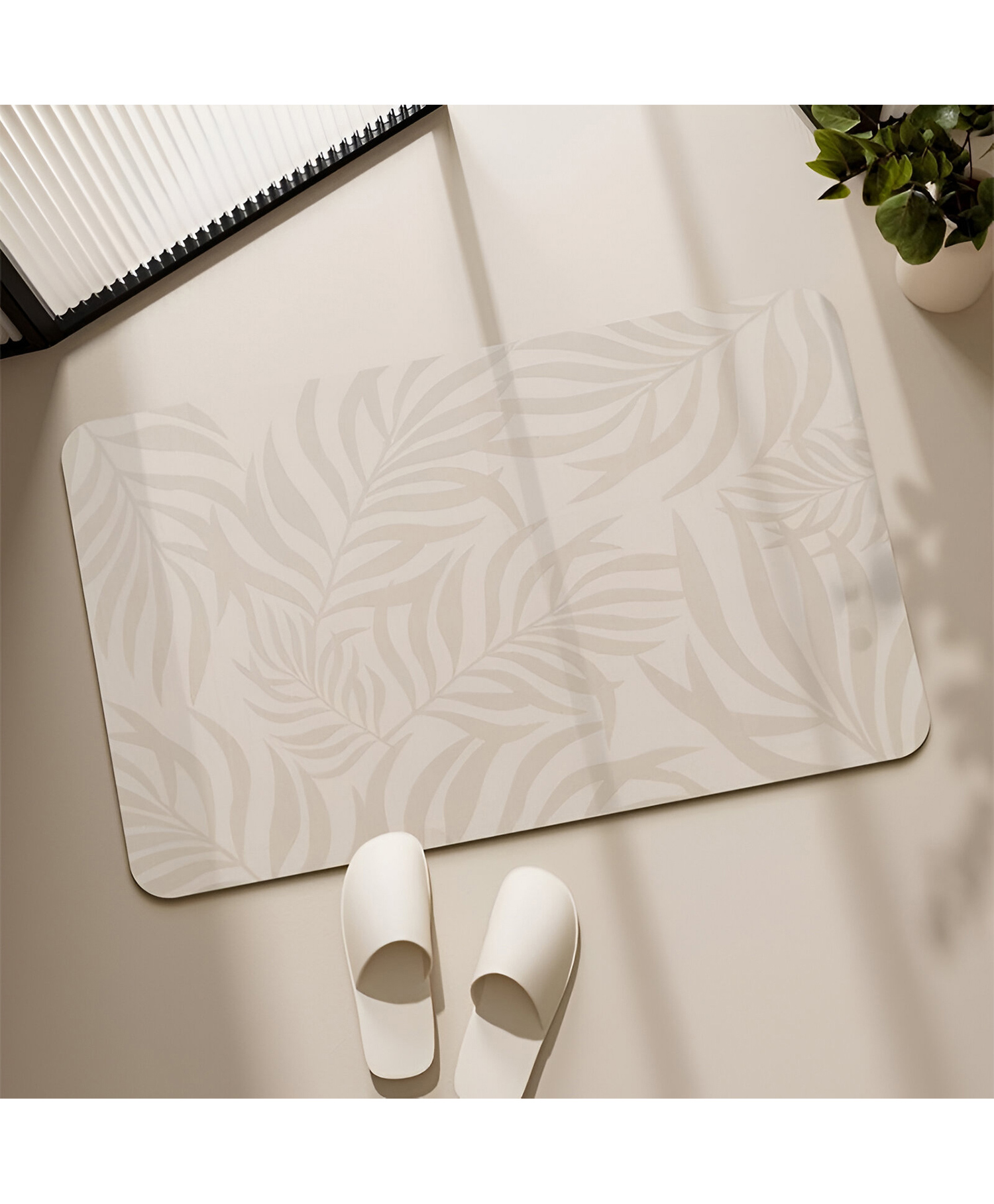 SYGA Non-Slip Charcoal Leaf Texture Bathroom & Door Mat - Wrinkle-Free & Stain-Resistant Floor Mat - Beige-image-41